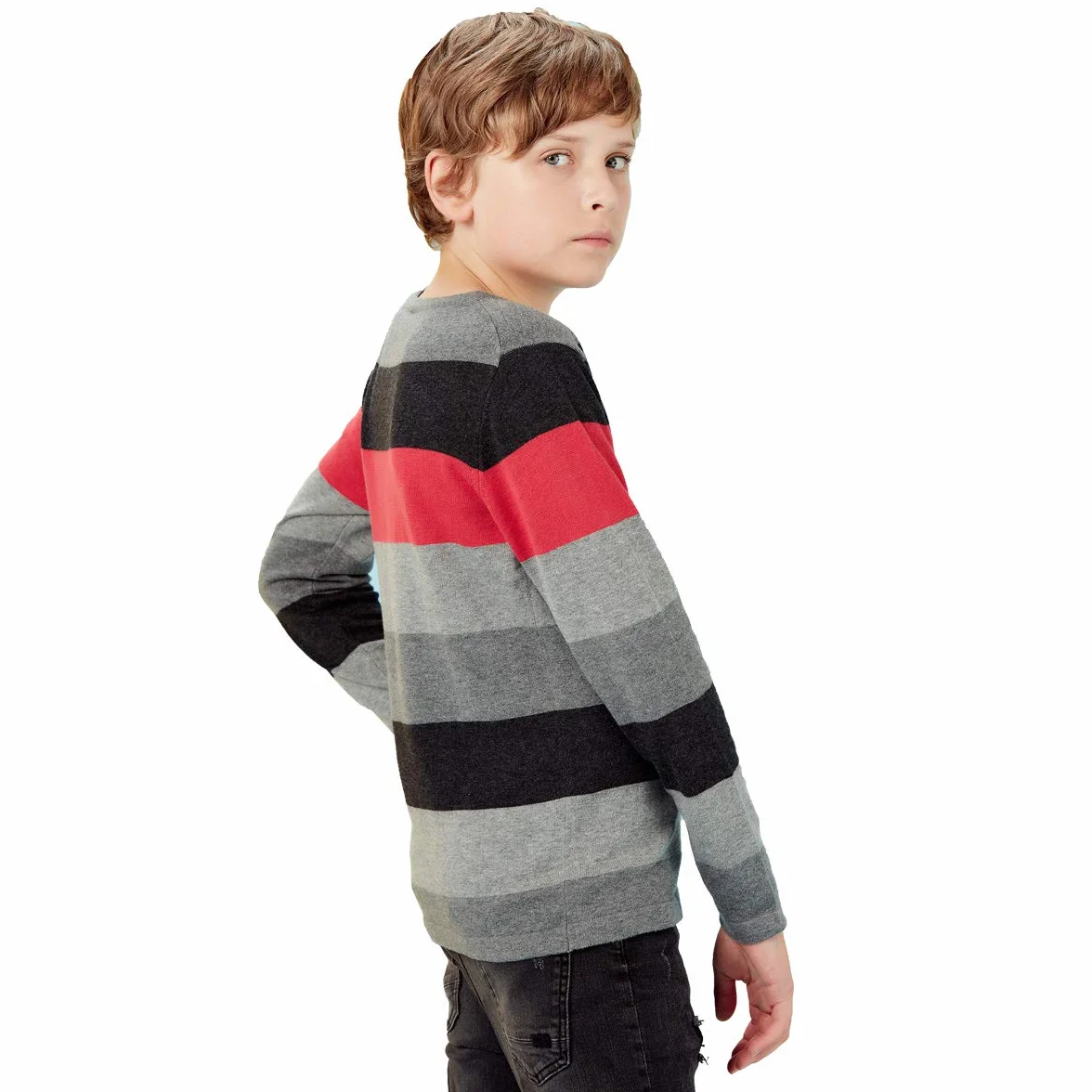 Suéter de punto para niños, sudadera de Navidad, suéter a rayas, manga larga, ropa cálida para otoño e invierno, 4-14 años