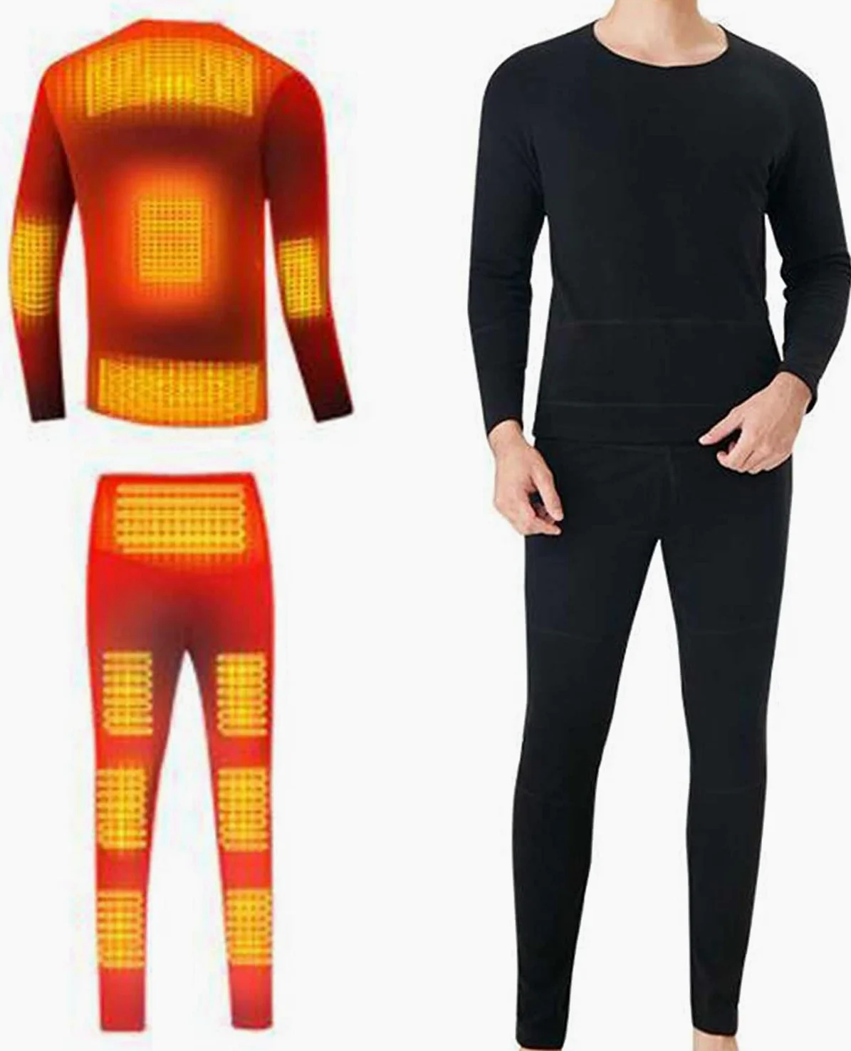 Conjunto de Ropa Interior de calefacción térmica de vellón for Hombres con 13 Zonas de calefacción, Parte Inferior Superior cálida de Invierno (sin batería) (Color : Black, Size : XL-Xlarge)