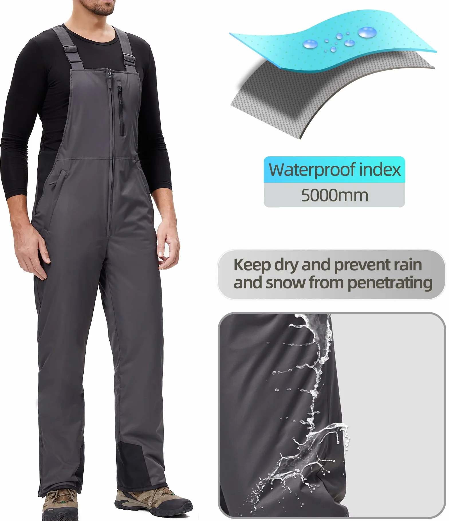 Pantalones Nieve Esquí Hombre Invernal Pantalón Softshell Calor Pantalones de Trabajo Largos Prueba Viento Impermeable Mono Outdoor Pantalón Funcional con Tirantes Ajustables