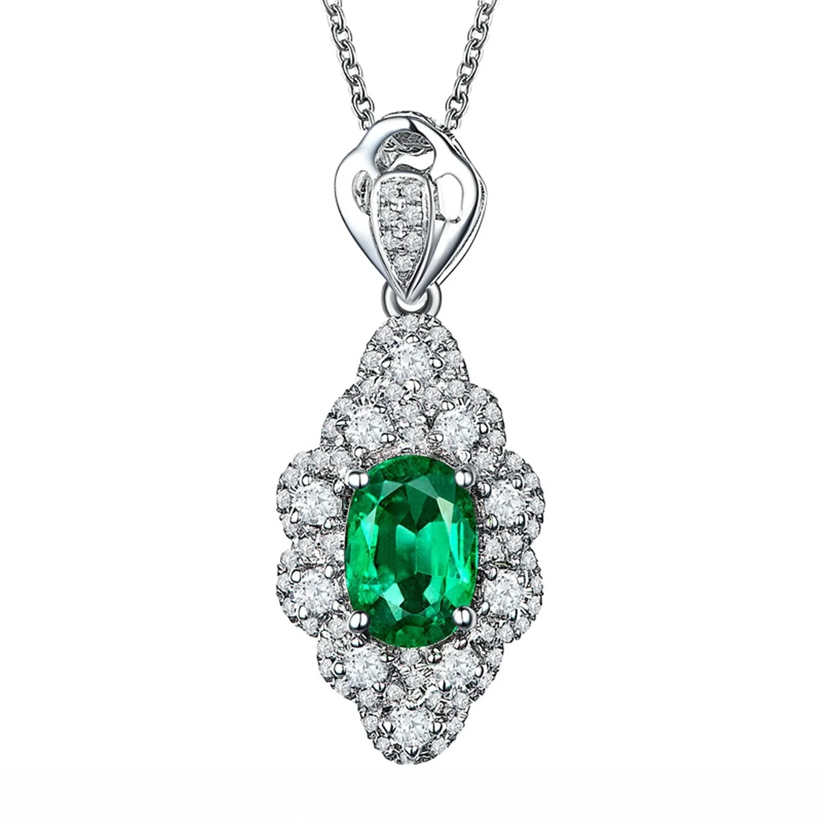 Collar de plata, flor ovalada creada en laboratorio, esmeralda de 1,2 quilates de oro de 18 quilates/plata de ley 925, collares con colgante para mujeres y niñas, regalo para el día de la madre/día de