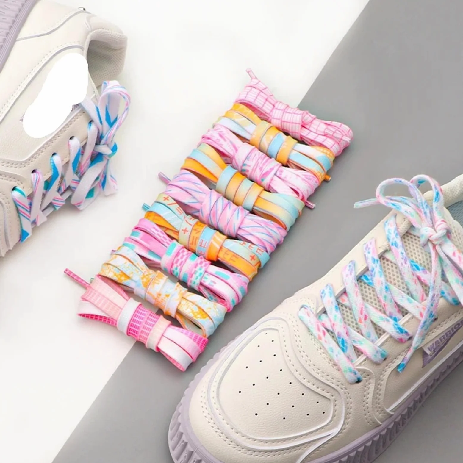 5 pares de cordones planos for zapatillas deportivas, personalizados con efecto tie-dye arcoíris Para Zapatos Casuales