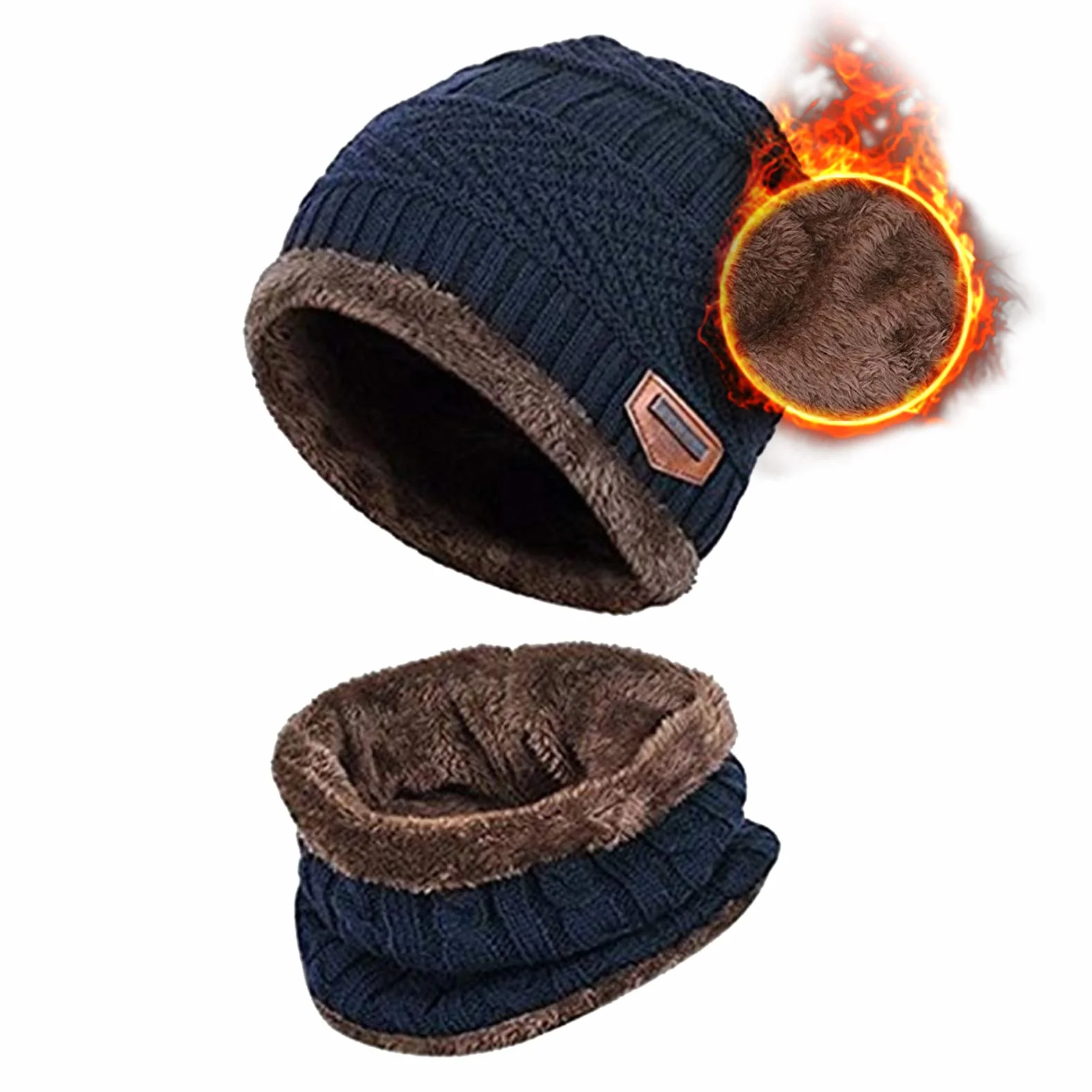 Gorro y Bufanda Niño, Conjunto Gorro y Bufanda de Punto 2 en 1, Gorro y Bufanda de Invierno con Forro Polar para Niños y Niñas