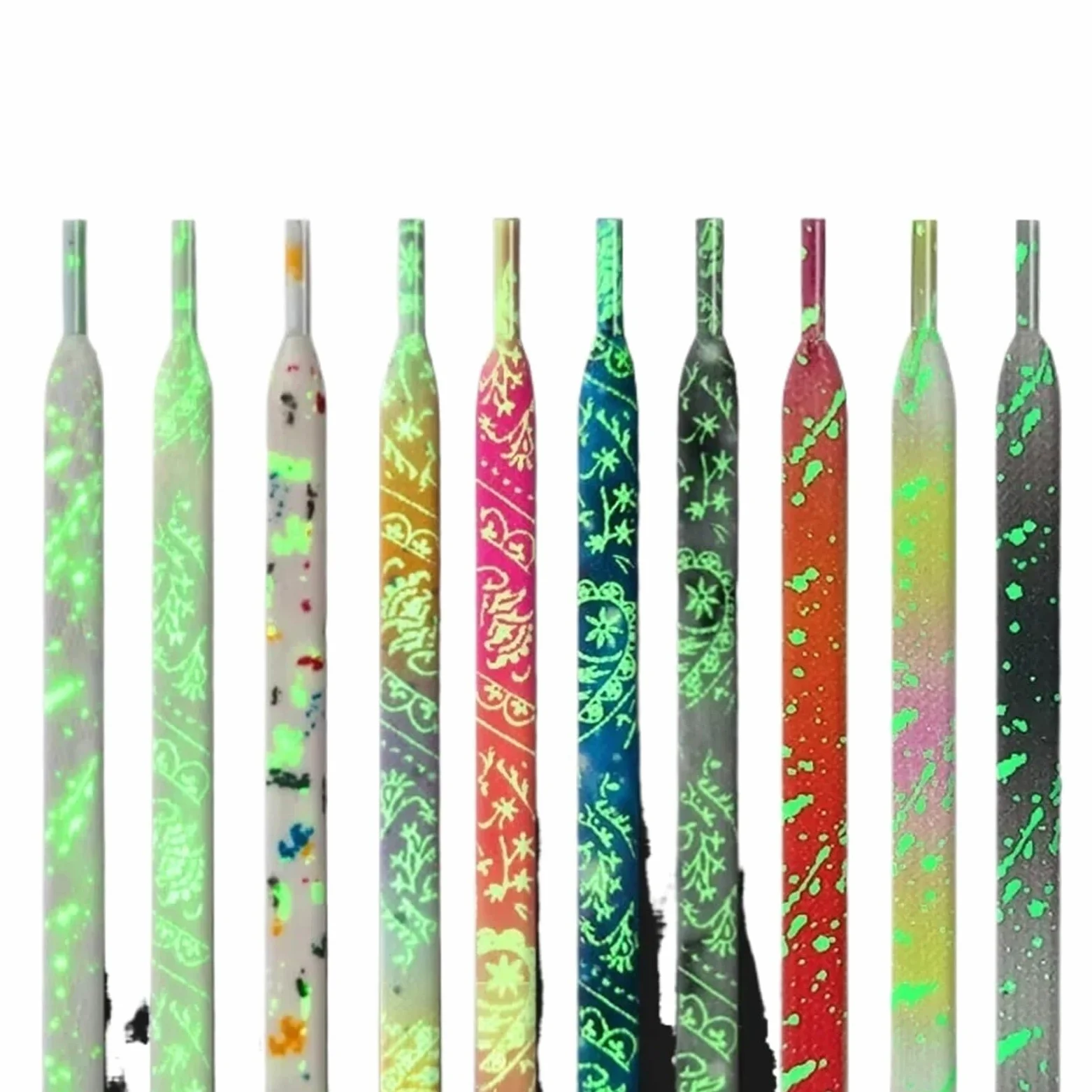 5 pares de cordones planos fluorescentes y luminosos for zapatillas deportivas, con estampado flores anacardo tinta que brillan en la oscuridad Para Zapatos Casuales