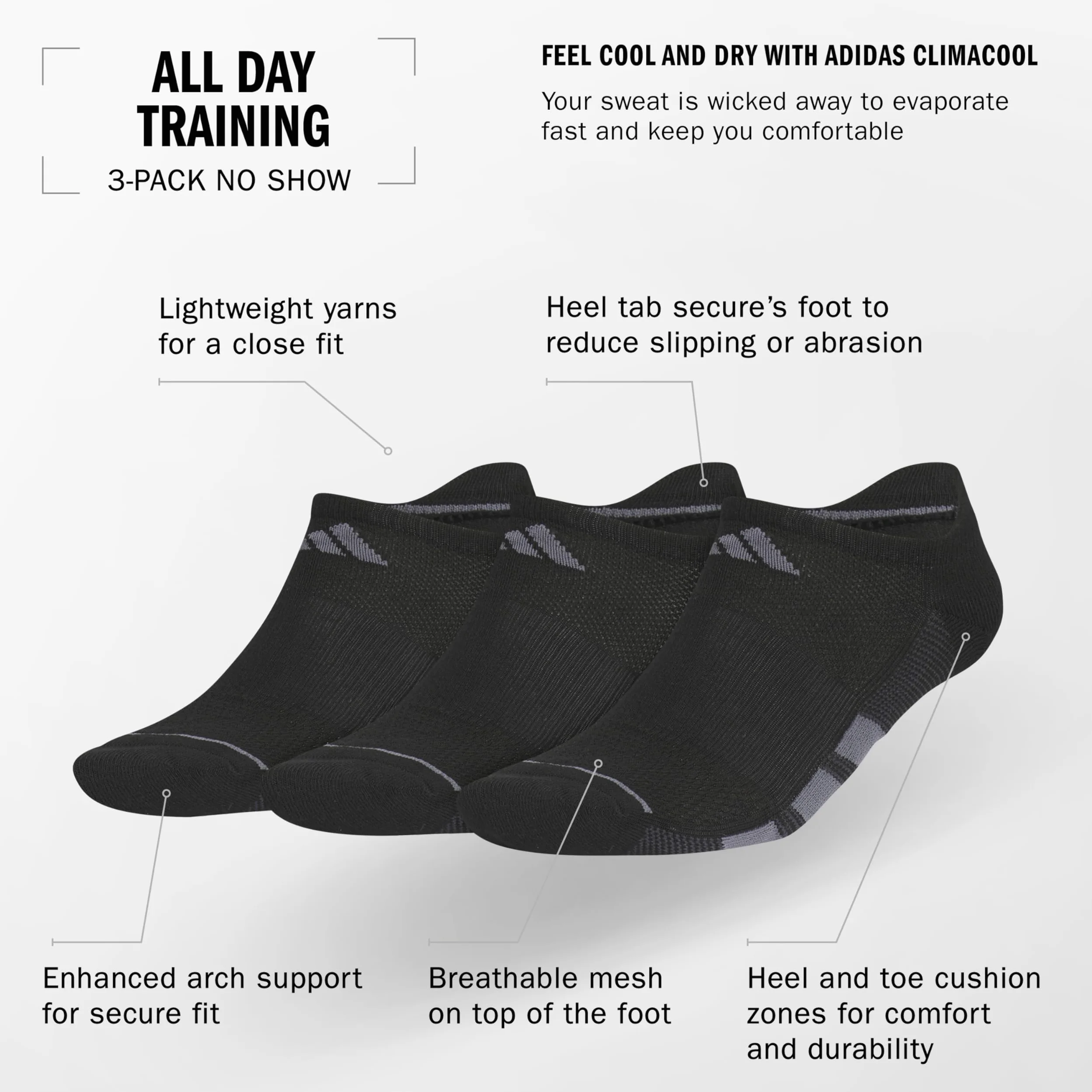 adidas 3-stripe No Show Socks (3-pair) Calcetines invisibles Hombre (Pack de 3)