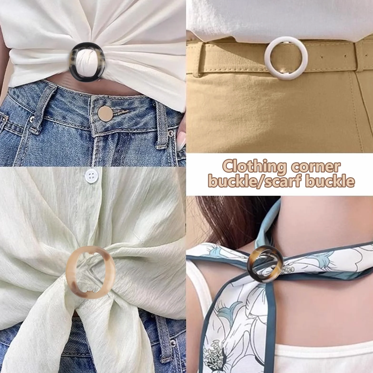 6 piezas, hebilla ovalada para cinturón, hebilla para bufanda, nudo de esquina de ropa estilo japonés en blanco y negro, decoración de hebilla para camiseta