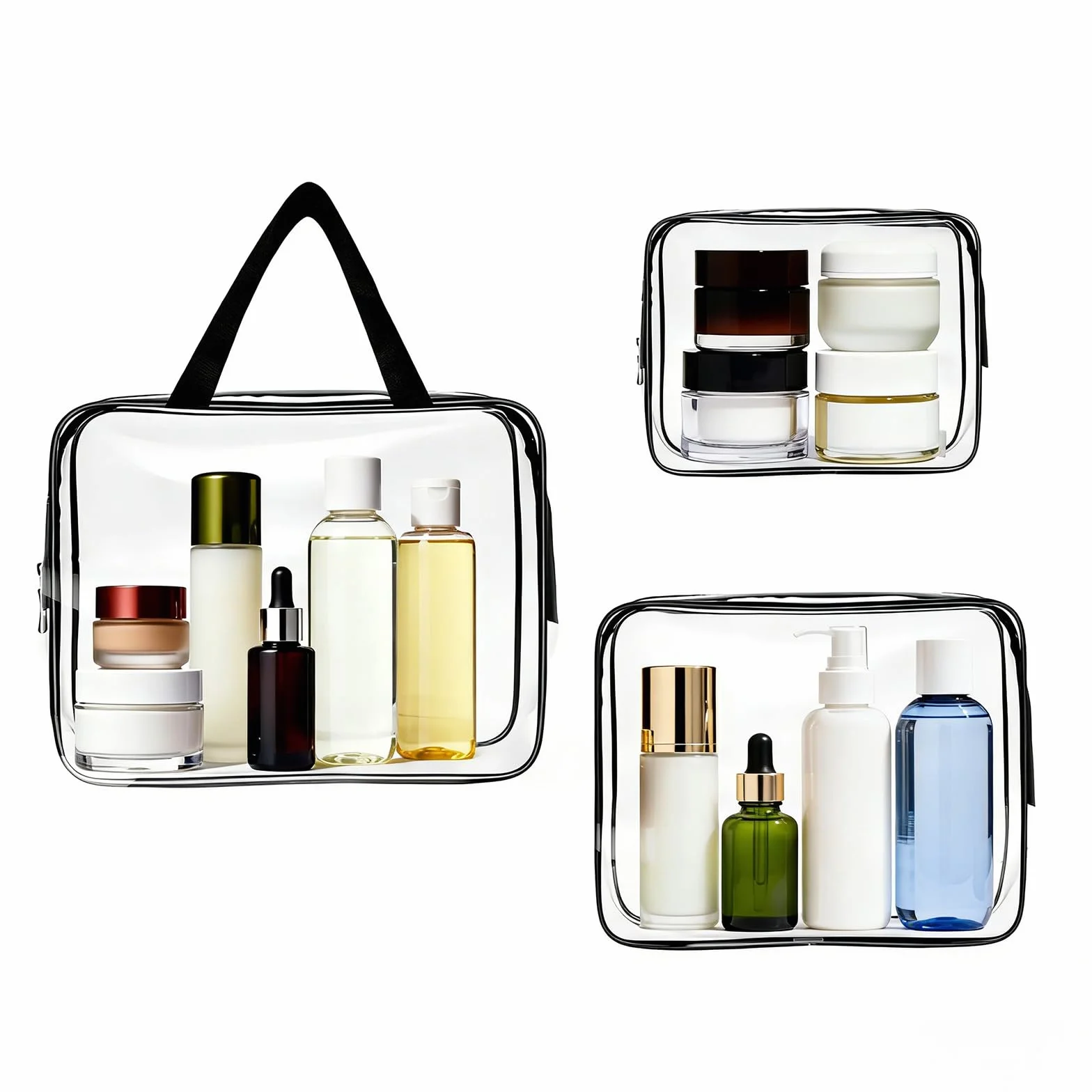 3 PCS Neceser de Aseo, Bolsas Portátil de Maquillaje de PVC, Transparentes Bolsa de Cosmético Organizador Mujer Impermeables, Hombre y Mujer, para Viajes, para Viajes, Almacenamiento, Baño