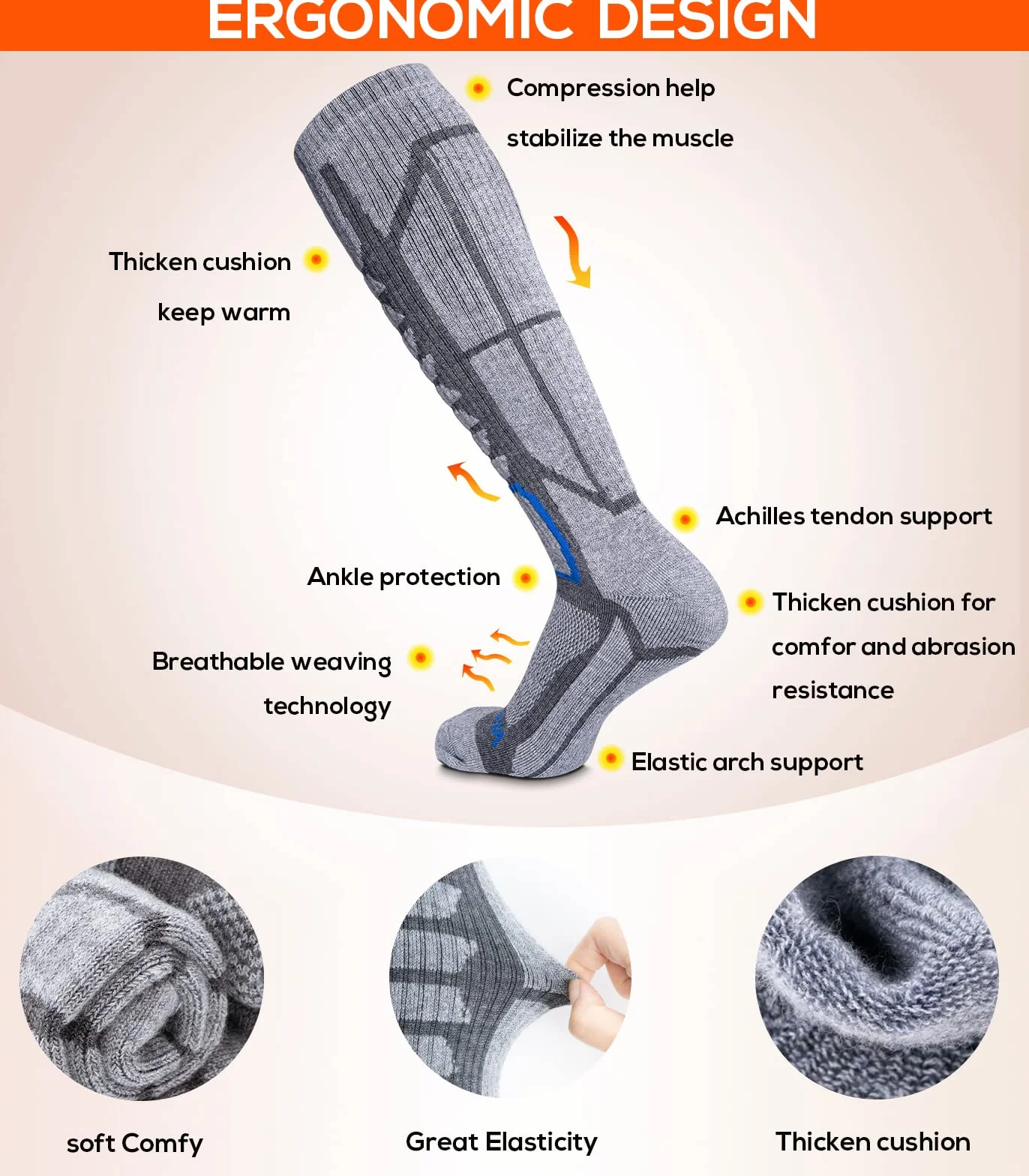 2/3 pares de calcetines de esquí Lana Merina, calcetines térmicos acolchados hasta la rodilla para esquiar, snowboard, deportes de invierno al aire libre