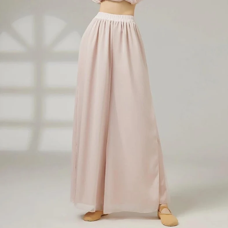 Pantalones de Baile Modernos de Pierna Ancha de Doble Capa for Mujer, Pantalones Sueltos fluidos de poliéster, Traje de Baile for Adultos