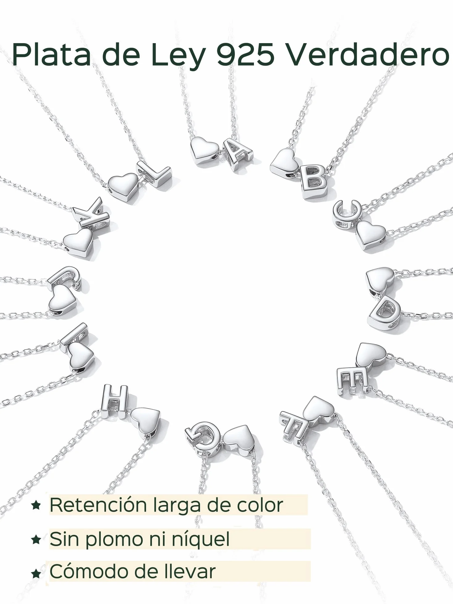 ChicSilver Collar Inicial Mujer Plata 925 Colgante Corazón Letras Nombre | Material Plata de Ley Joyería Deliciosa Romántica Madre Pareja