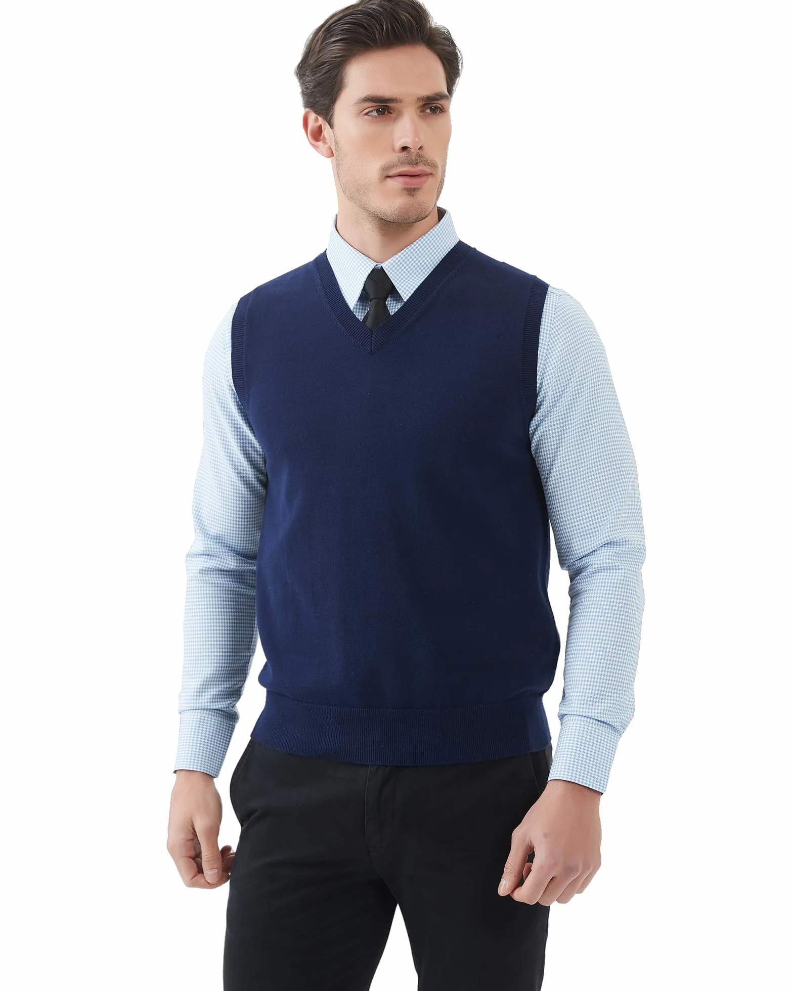 Kallspin Hombres de Algodón sin Mangas Jerseys Cuello en V de Punto Chalecos Suéter Chaleco Corte Relajado Pullover