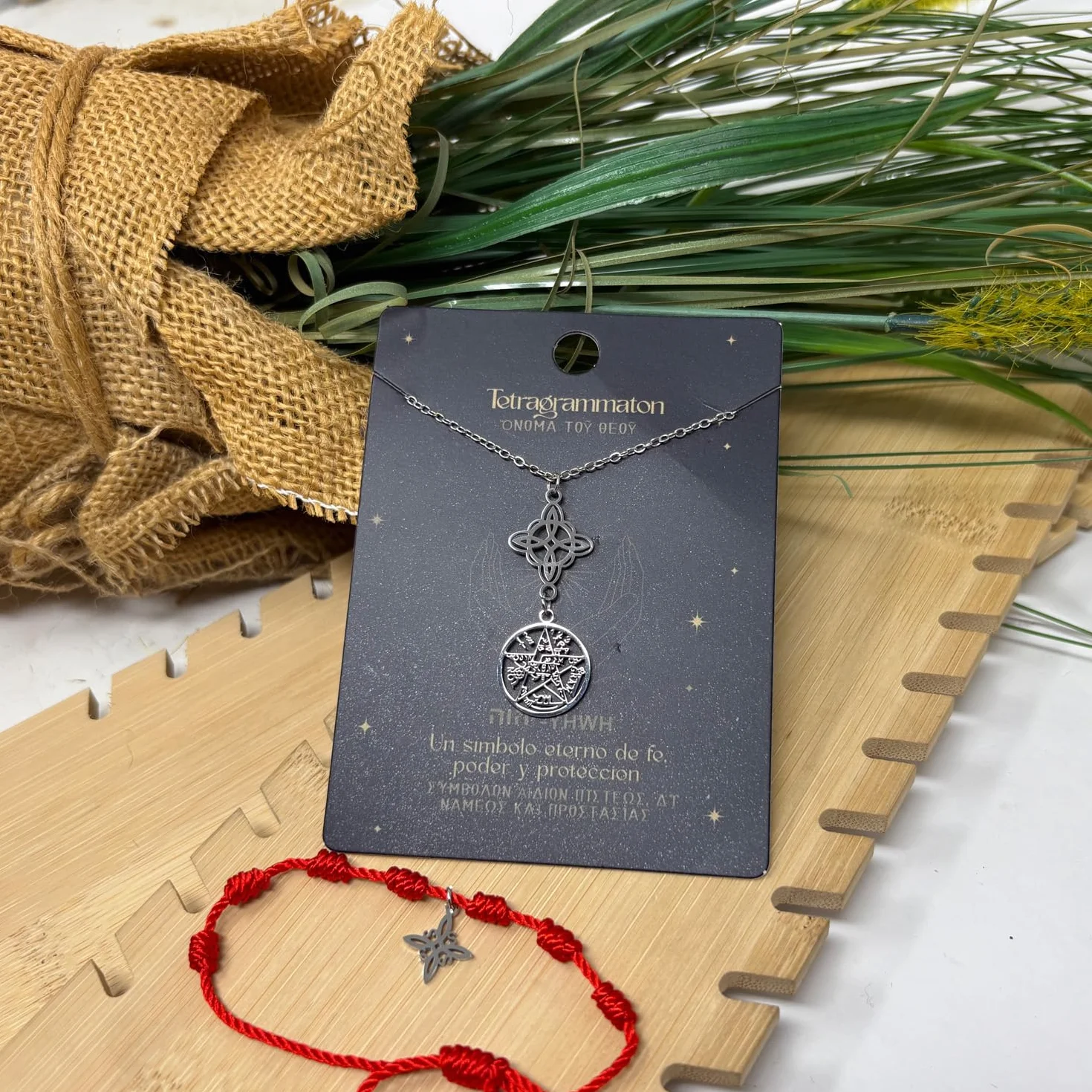 Collar para Mujer Nudo de Bruja Tetragramaton Amuleto de Suerte y Proteccion Ojo Turco Piedras de Chakras