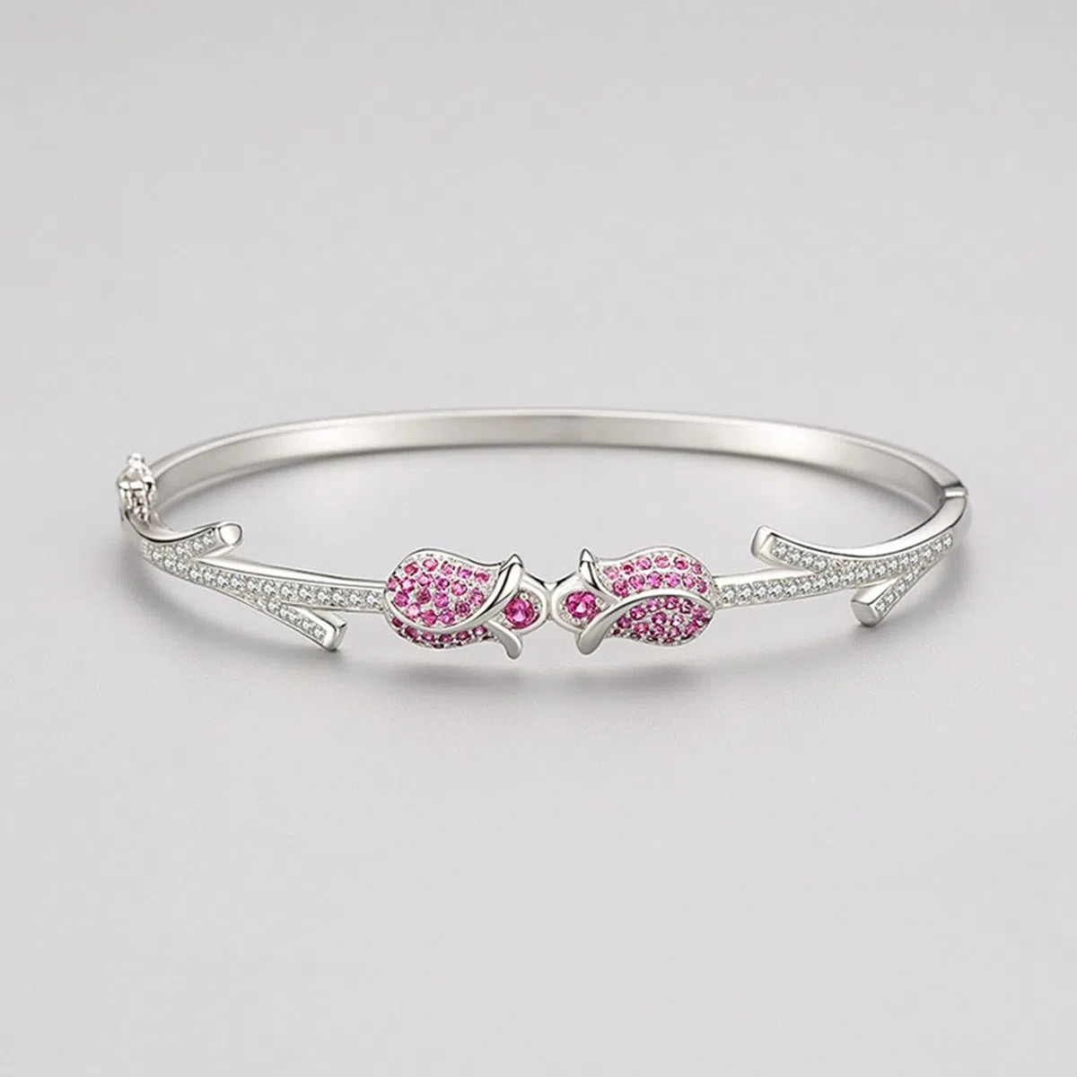 Pulsera para mujer, pulsera para mujer, rosa con rubí creado en laboratorio, oro blanco, regalos únicos para amigas y mujeres
