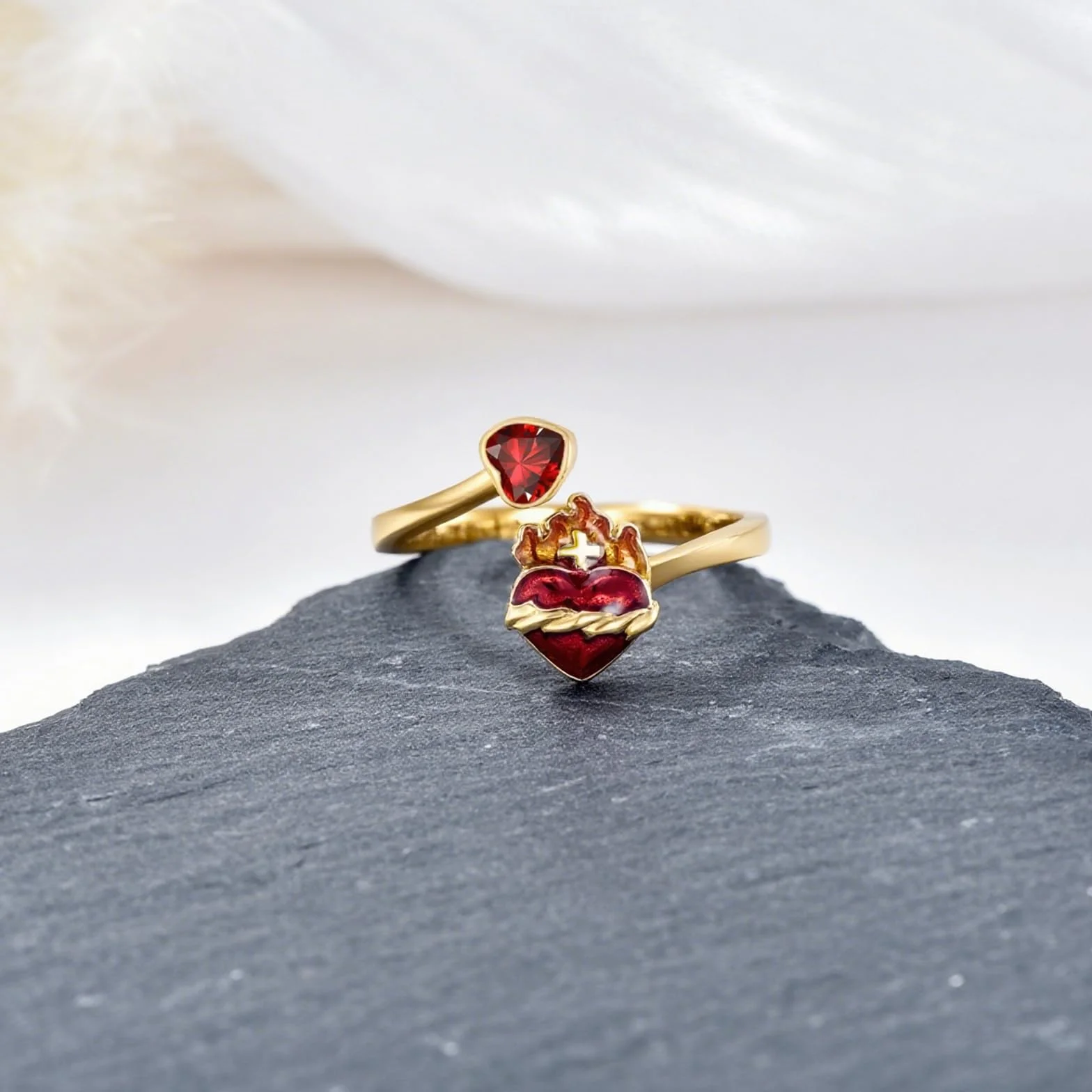Anillo de corazón de plata de ley 925, anillo abierto ajustable de oro/negro/oro blanco, cruz de Jesús, anillos cristianos para mujeres y niñas, regalos de Navidad, Einheitsgröße, Plata de ley