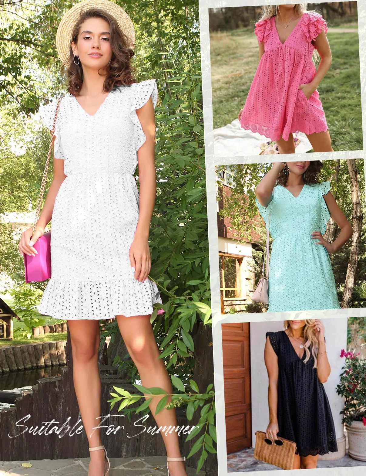 heekpek Vestidos Verano Mujer Sin Mangas Cuello V Algodón Flores Jacquard Casual Playa Bolsillos