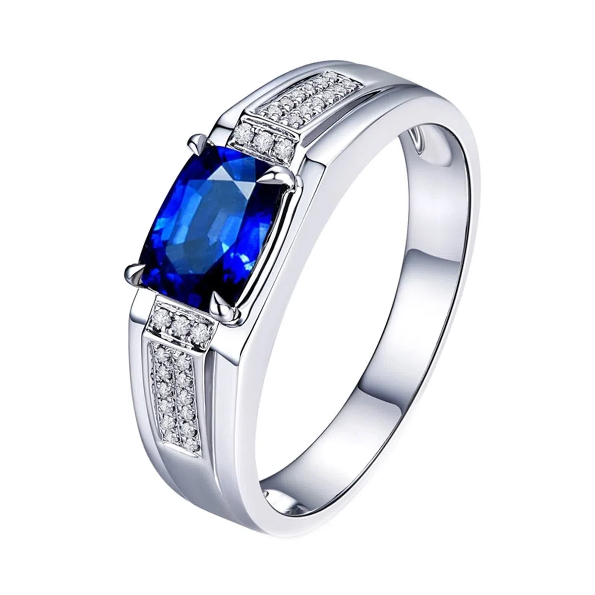 Anillos Mujer Plata Zafiro, Anillo Matrimonio Azul Oro Blanco 18K Azul Forma Rectangular Diamante Blanco para Esposo con Joyero