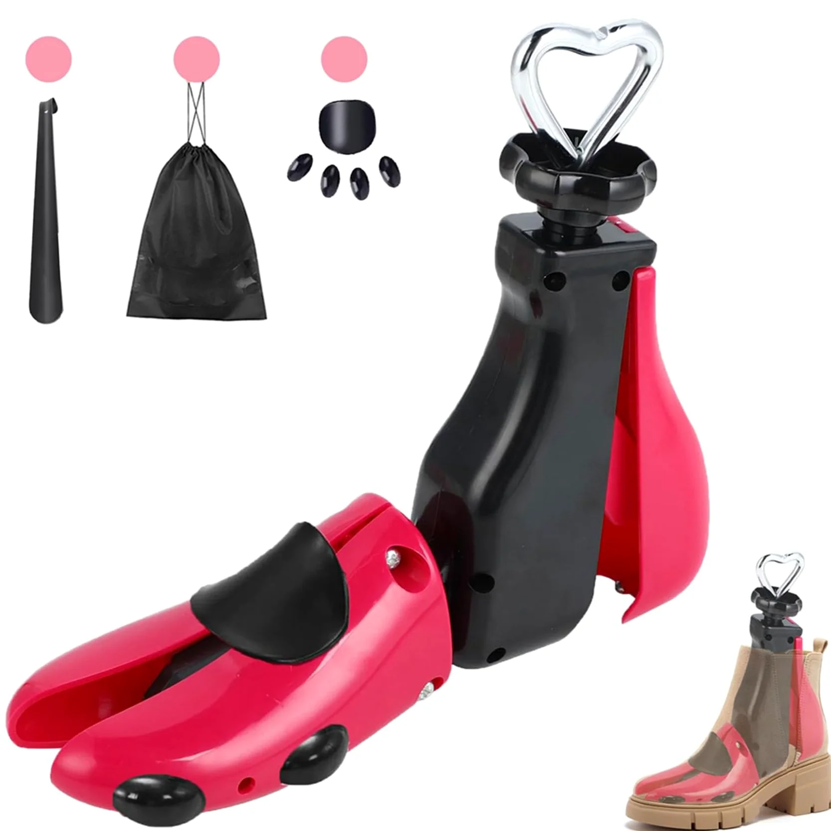 2X Ensanchador de Zapatos para Botas para Hombres, Expansor de Hormas para Mujeres, y Elástico, Botas Unisex Ajustables con Pies Anchos Rosa