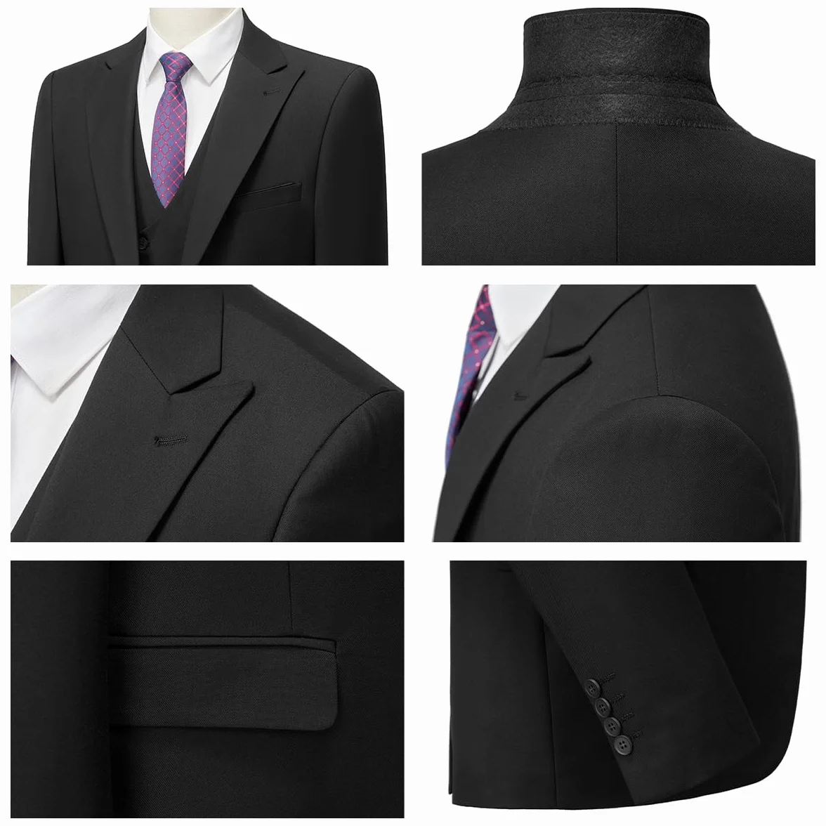MODFUL Traje de hombre de 3 piezas, corte ajustado, con un botón, chaleco de boda