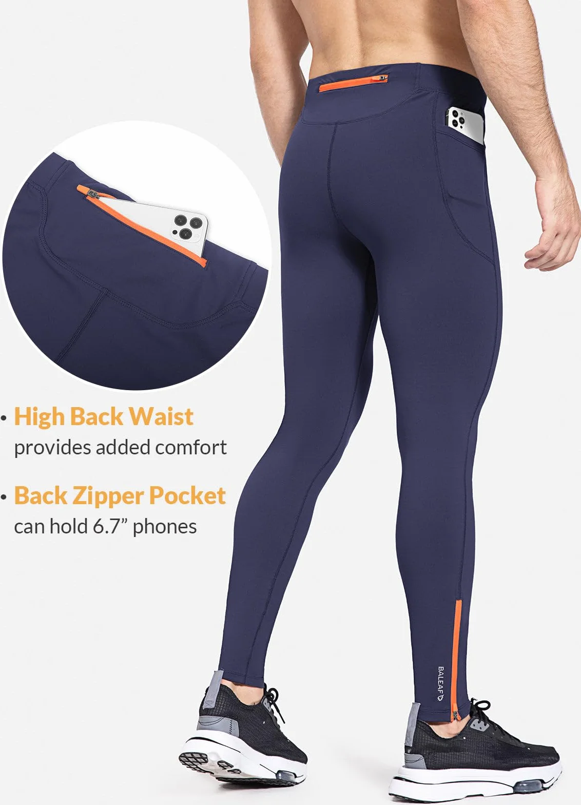 BALEAF Pantalones largos de compresión para hombre impermeables térmicos con bolsillo con cremallera