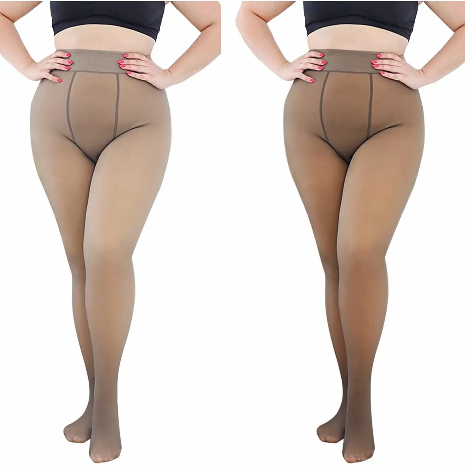 MJGkhiy Medias de forro polar para mujer, medias efecto velado, medias de talla grande, curvadas, medias térmicas sin costuras elegantes, cálidas, acolchadas, medias elásticas de forro polar con forro