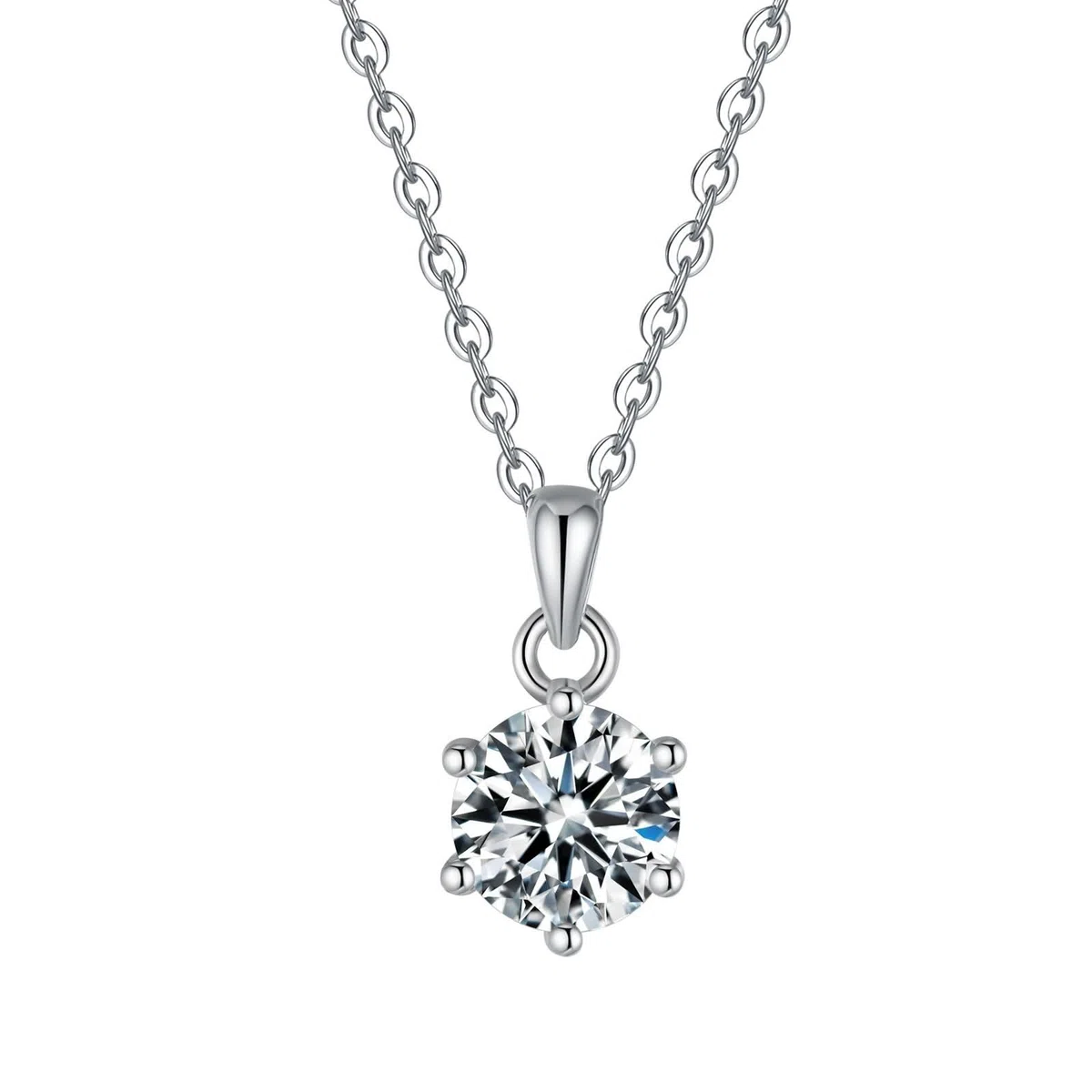Wycian Collares de moissanita para mujer, oro blanco de 9 quilates, 14 quilates, 18 quilates, 6 puntas, collar de oro delicado solitario para mujer, largo de 45 cm