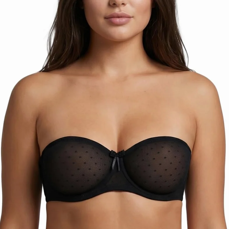 MELENECA Sujetador Reductor Bandeau con Aros, Encaje, Sin Tirantes | Invisible, sin relleno, antideslizante con silicona, multiposición, ideal para vestidos de novia y fiesta