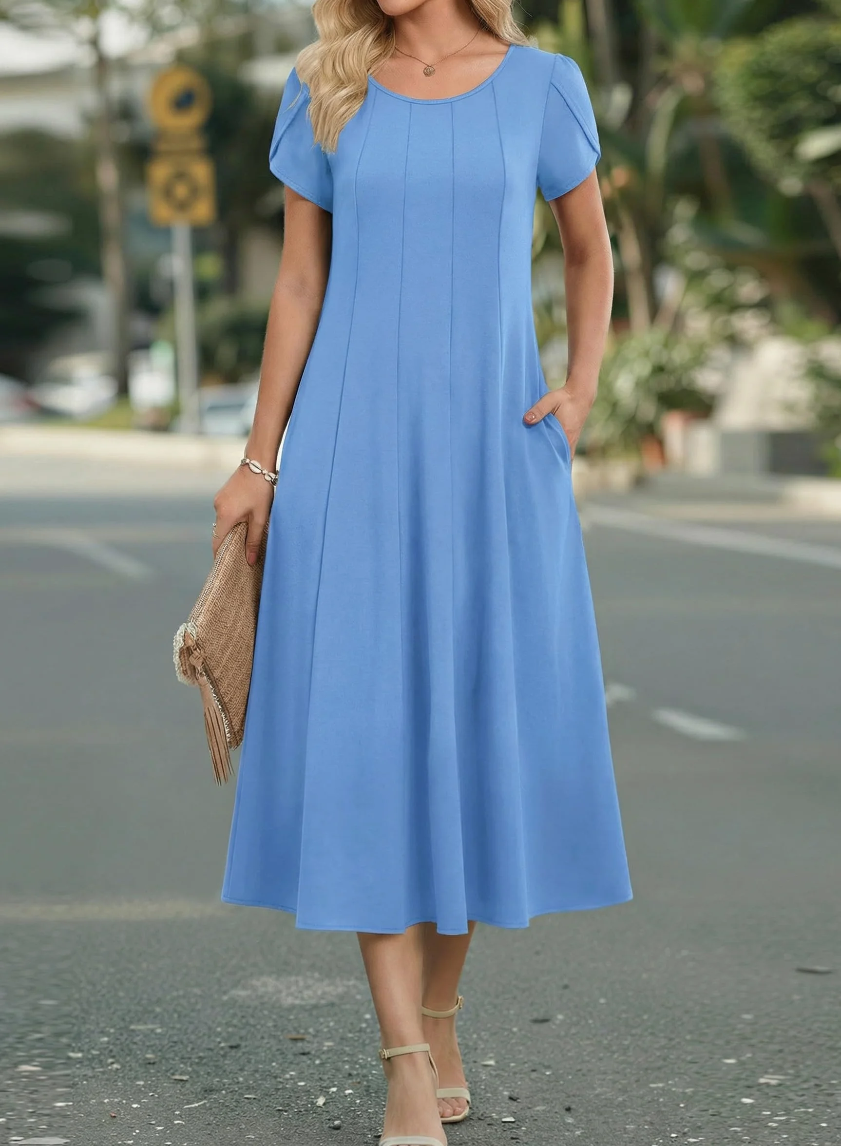 Zeagoo Vestido Verano Mujer Midi Floral Manga Corta Cuello Redondo