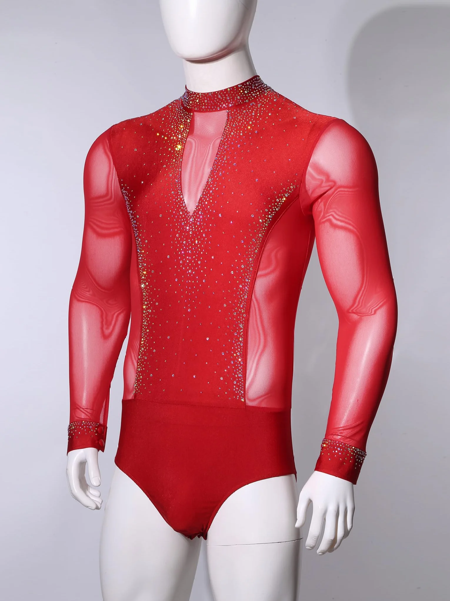 Body de malla para hombre danza latina con brillantes de estrás
