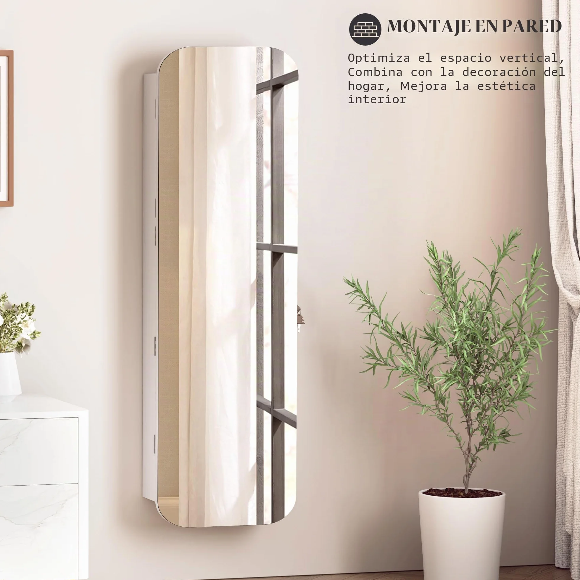 Vlsrka Oval Armario Joyero con Luz, LED Armario Espejo Joyero de pared, Espejo joyeros de puerta con Cerradura, Armario Espejo colgante Con luces, Ovalado Espejo joyeros, Regalo mujere, Blanco