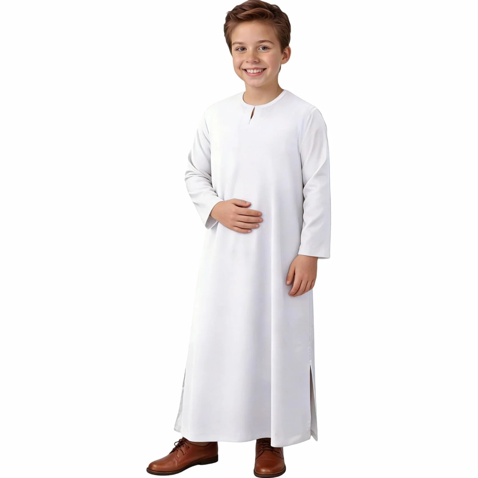 Ropa de oración para niños Ropa islámica Niños Abaya Niño Manga Larga Caftán árabe Con Bolsillo Vestidos Musulmanes Largos Islam Thobe Musulmana Túnica Dubai Túnica árabe