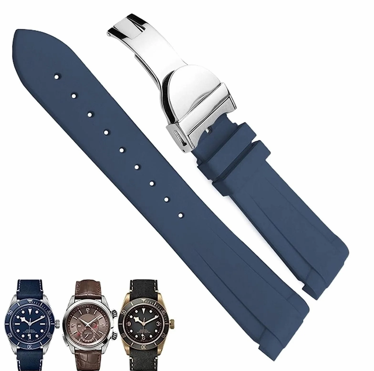 XJBTBA Correa de Reloj de Caucho Natural para Tudor Pelagos 1958 Pelagos Pin/Hebilla Plegable Correa de Silicona 20mm 22mm
