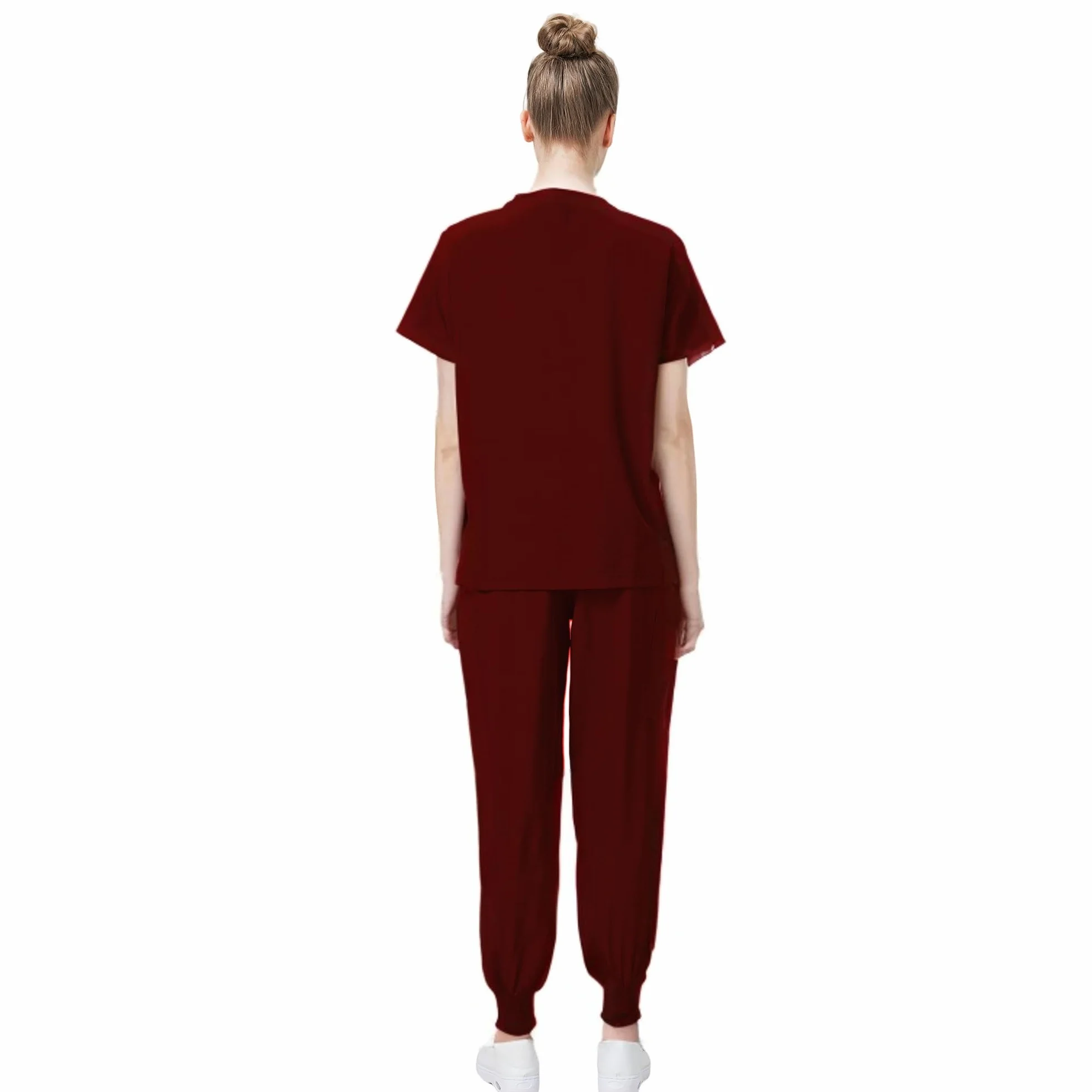 Conjunto Médico 2PCS Uniformes de Trabajo Médico Cuello en V Top de manga corta con 3 bolsillos Pantalones elásticos Secado rápido y absorbente del sudor DK05