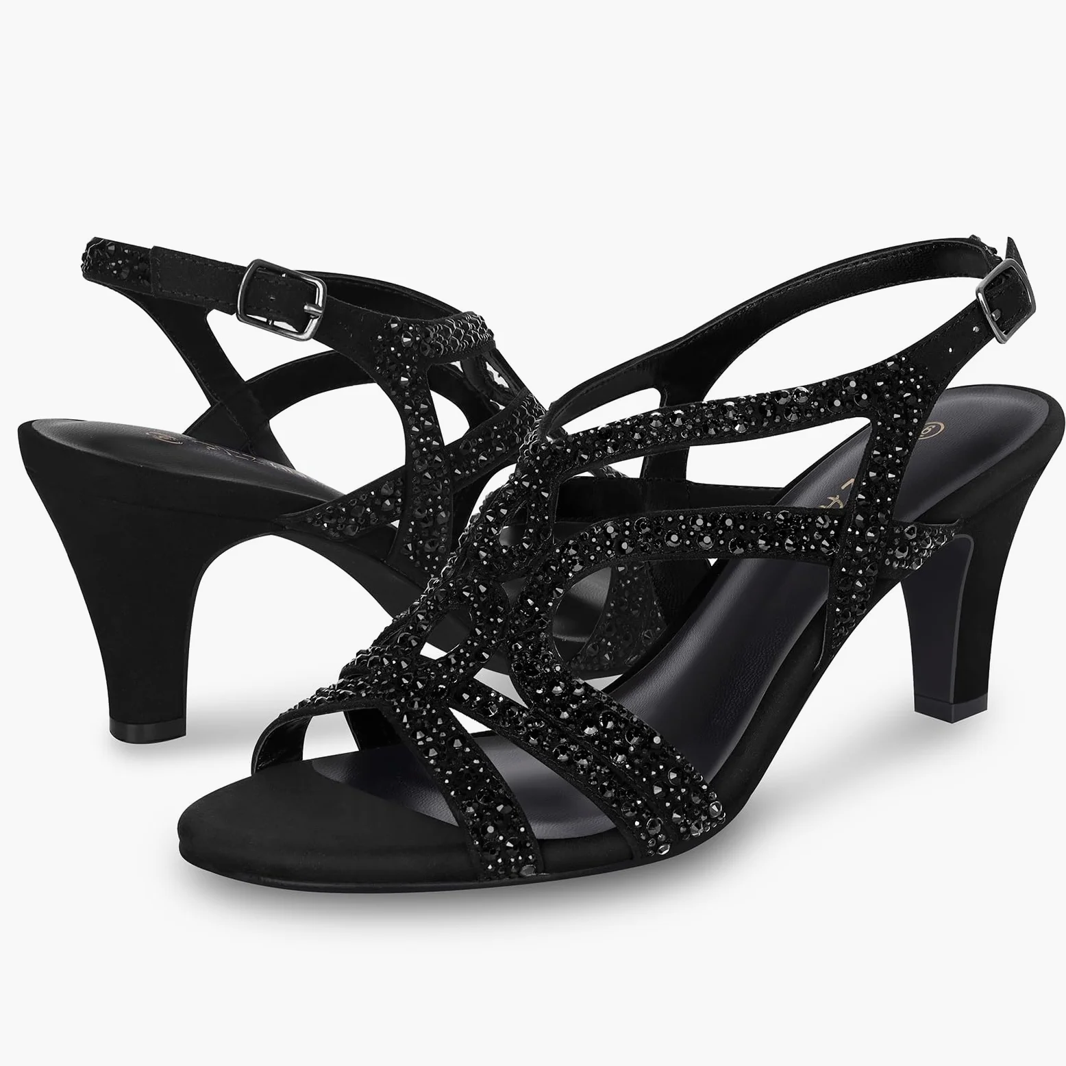 PIZZ ANNU Amelia Sandalias Mujer Verano Comodas Tacon Kitten, Zapatos Fiesta Destalonados Ideales para Boda y Ceremonia, Punta Abierta con Brillantes Tacones Elegantes