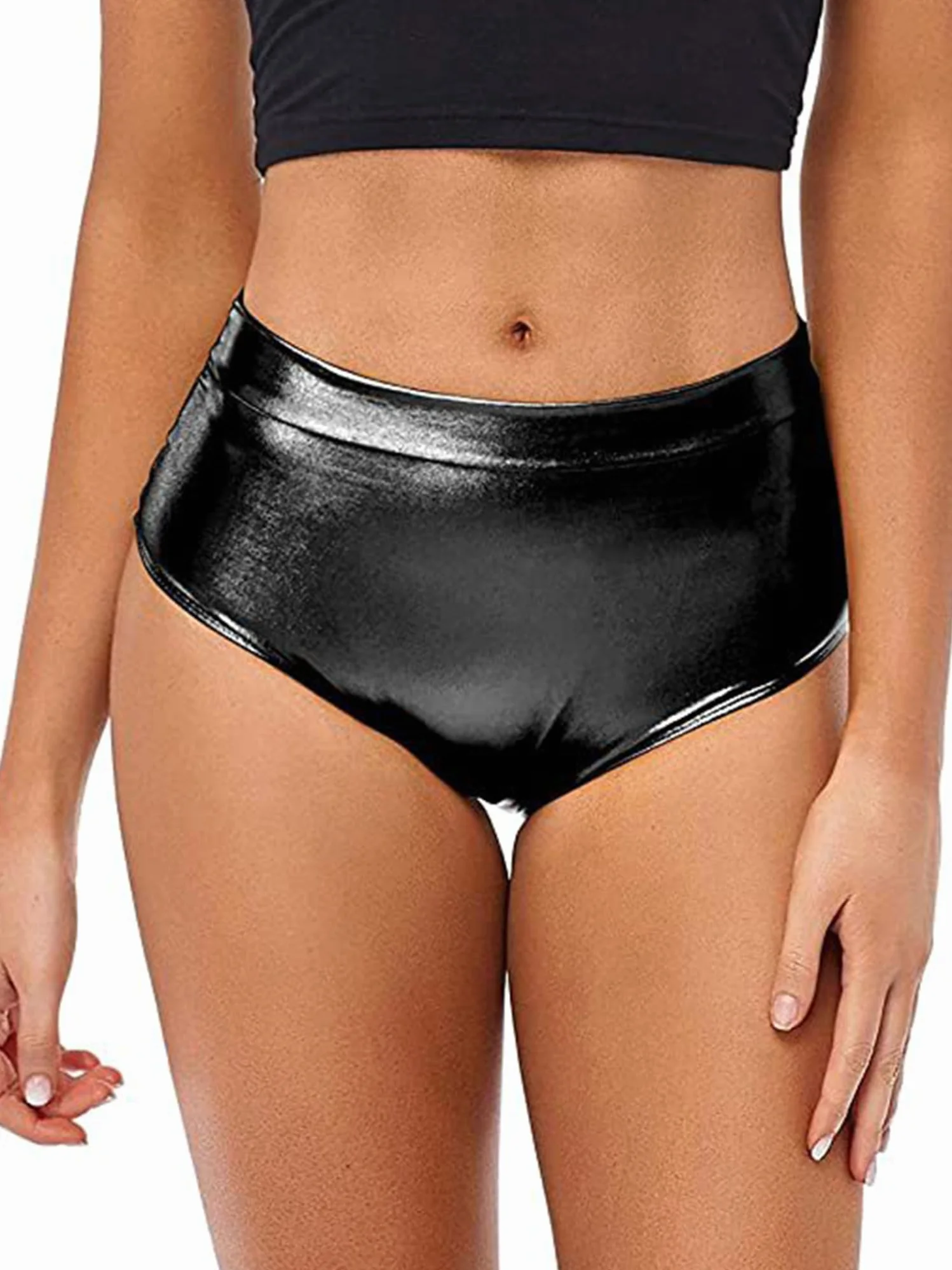 Metálicos Hot Pants Cintura Alta para Mujer Deportivo Danza Yoga Gimnasia Slim Fitness