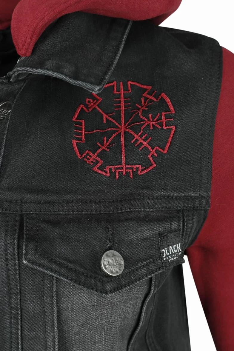 Chaqueta vaquera negra y roja con capucha desmontable Black Premium by EMP Mujer