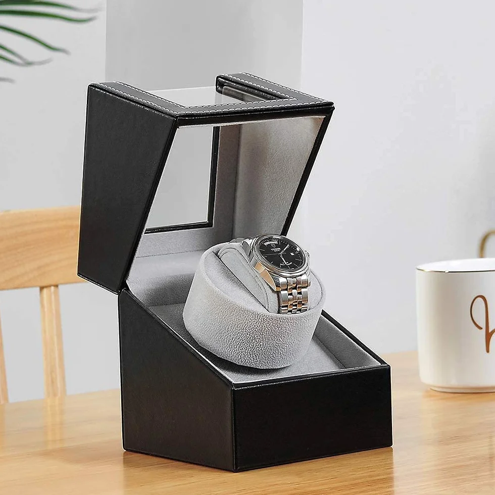 Caja de enrollador de Reloj automático, Caja de Reloj de Cuero Single Watch enrollador PU con Motor silencioso, Alimentado por batería o Adaptador Watch Winder
