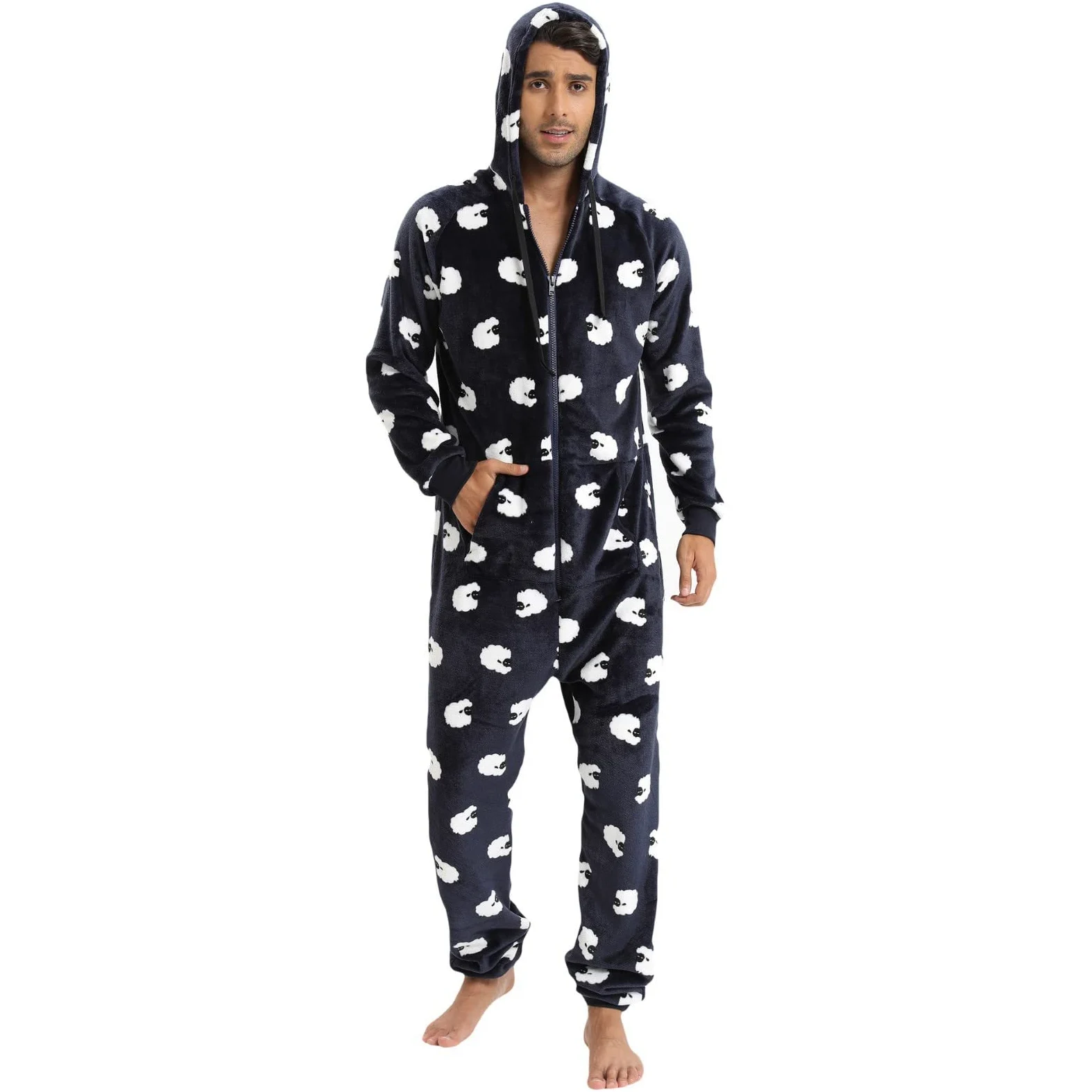 Generisch Masculino - Invierno Casual Viajes Ovejas sueltas Manga Larga Cálido Pijama Hogar Ropa con Bolsillos Loungewear