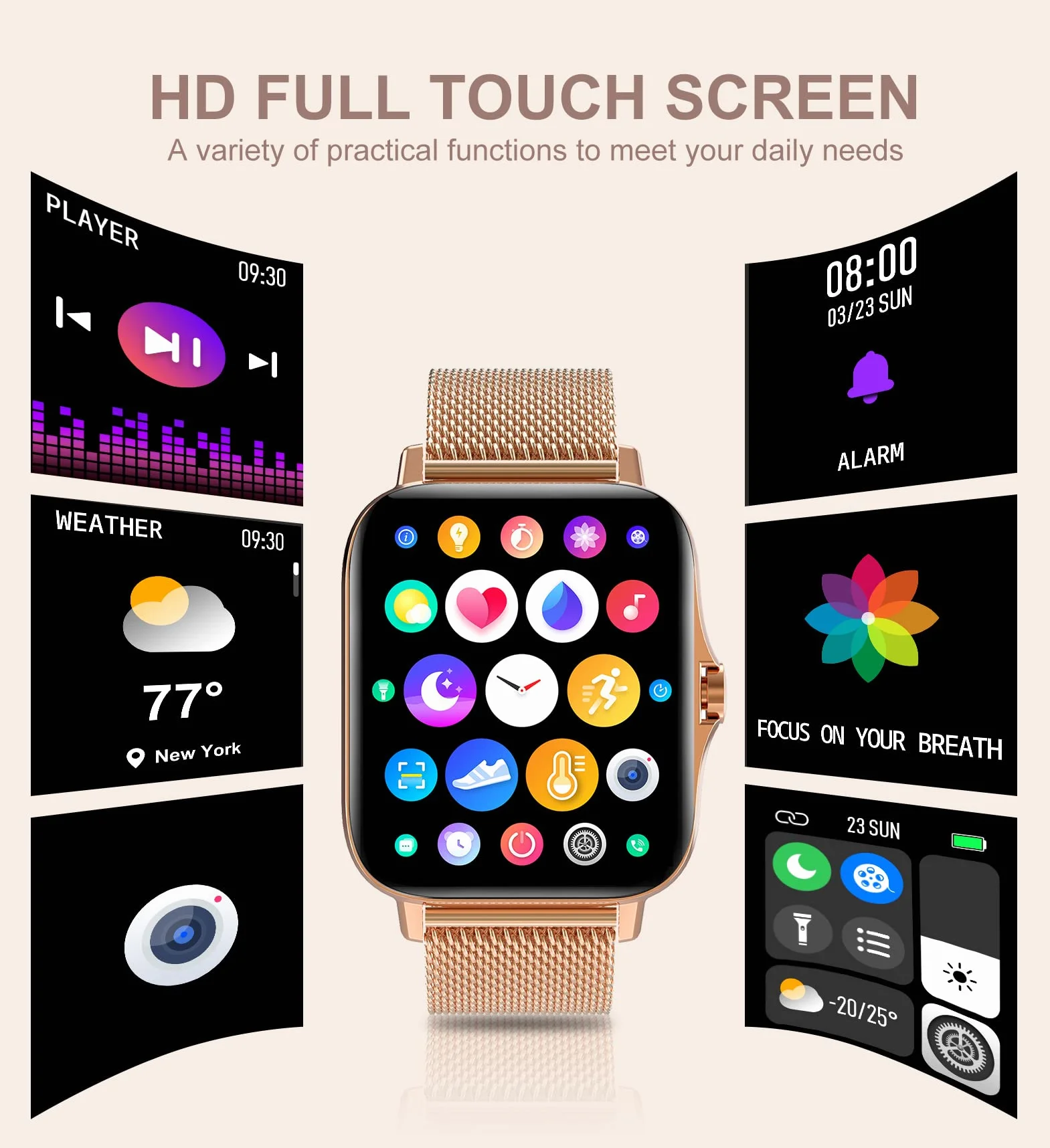 Iaret Reloj Inteligente Mujer con Llamadas,1,69" Smartwatch Mujer para Android iPhone 3 Correas, Pulsera Actividad Presión Arterial Ritmo Cardíaco Oxígeno Sanguíneo Seguimiento Menstrual Monitor Sueño