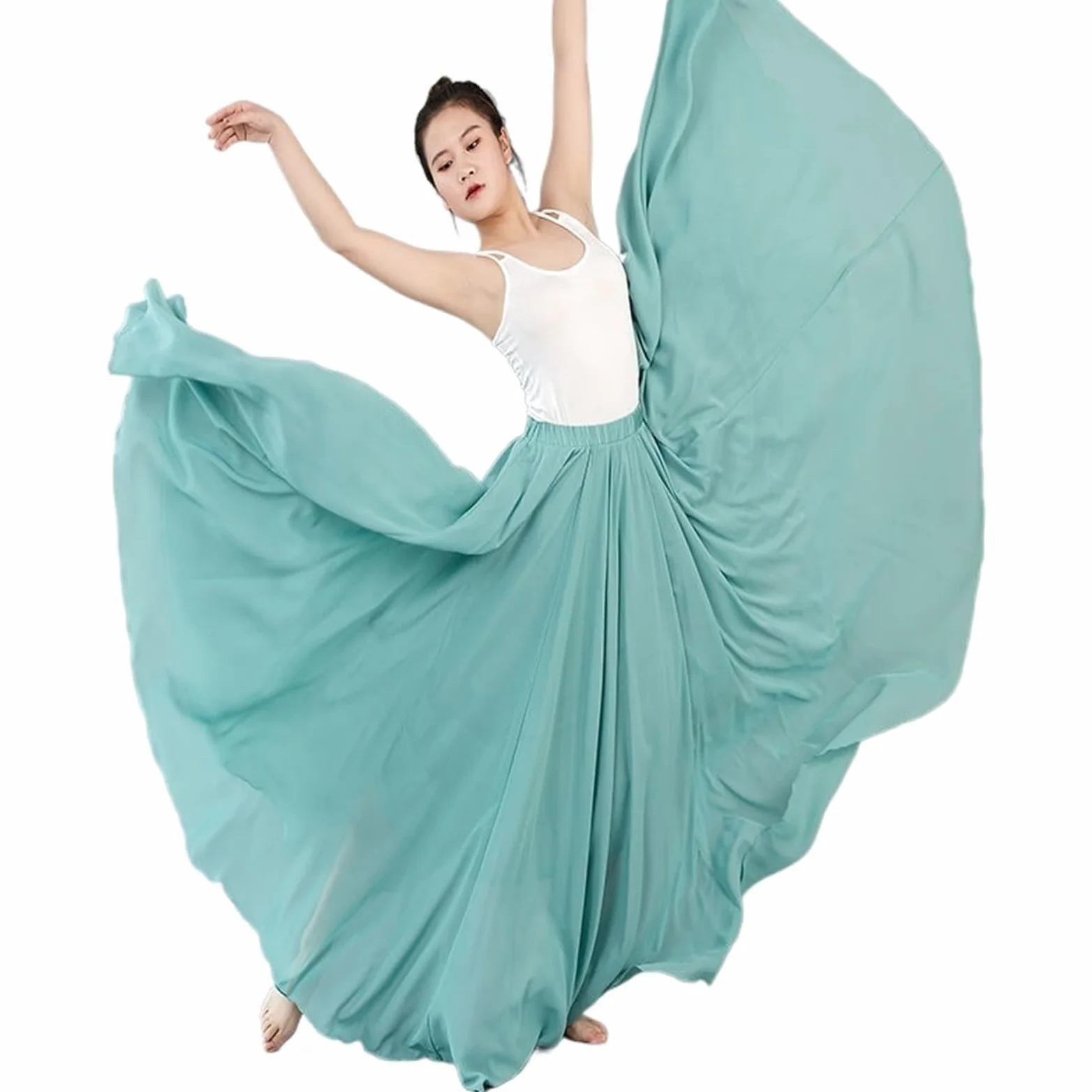 Falda Ballet Mujer Falda De Gasa De 360/540/720 Grados For Ballet, Danza del Vientre, Faldas Largas For Mujer, Ropa De Práctica De Bailarina, Falda De Baile Surtida(Green1,540 Degrees 90cm)