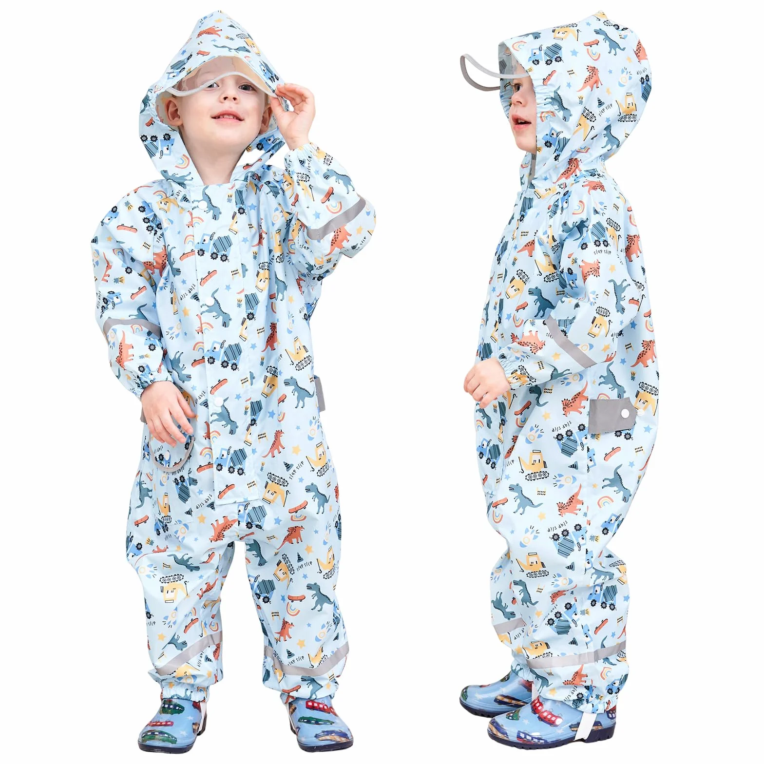 Traje de Lluvia Niños Niñas Chubasquero de Una Pieza Niños Mono Impermeable Transpirable Poncho de Lluvia Ligero Traje de Barro Cremallera Ropa de Lluvia 1-10 Años