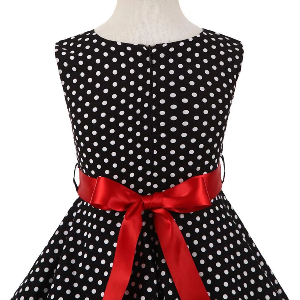 vestido de verano para niña estampado flores estilo vintage los años 50 lunares fiesta princesa con algodón retro cinturón cadera