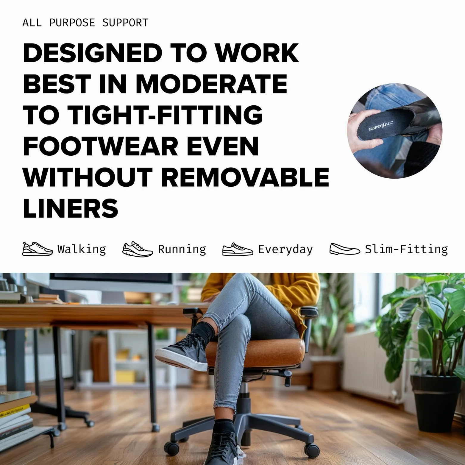 Superfeet Plantillas Ortopédicas Recortables para Zapatos Estrechos | Plantillas Recortables de Arco bajo para Calzado Estrecho & Ajustado, Soporte que Estabiliza el Pie, Control de Olores