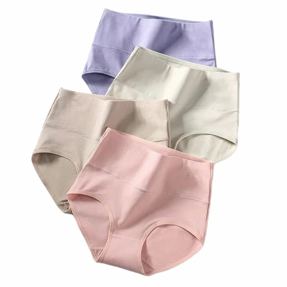 DYRBF - Bragas de algodón de cintura alta para mujer, ropa interior adelgazante, sin costuras, ropa interior sexy y transpirable para mujer, 4 piezas