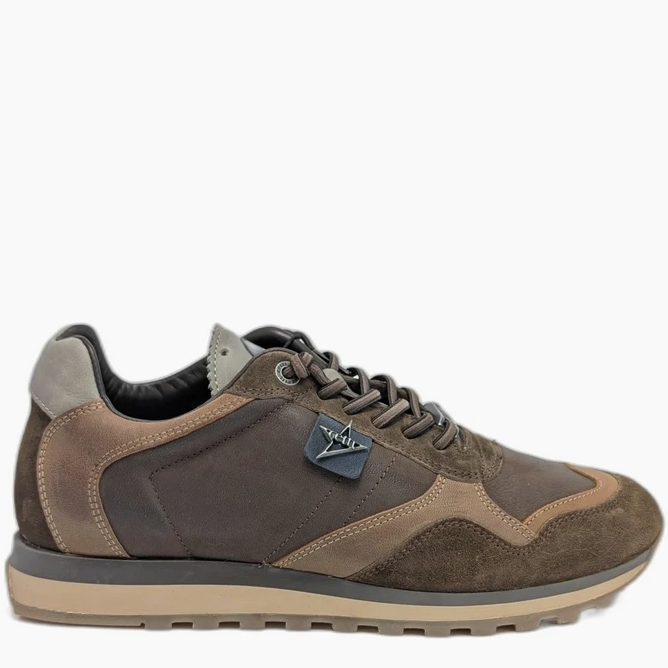 848 Ante Cacao: Zapatilla Hombre marrón. Nylon y Ante, Forro de Cuero, Plantilla Acolchada extraíble, Cordones elásticos y Suela Goma Antideslizante.
