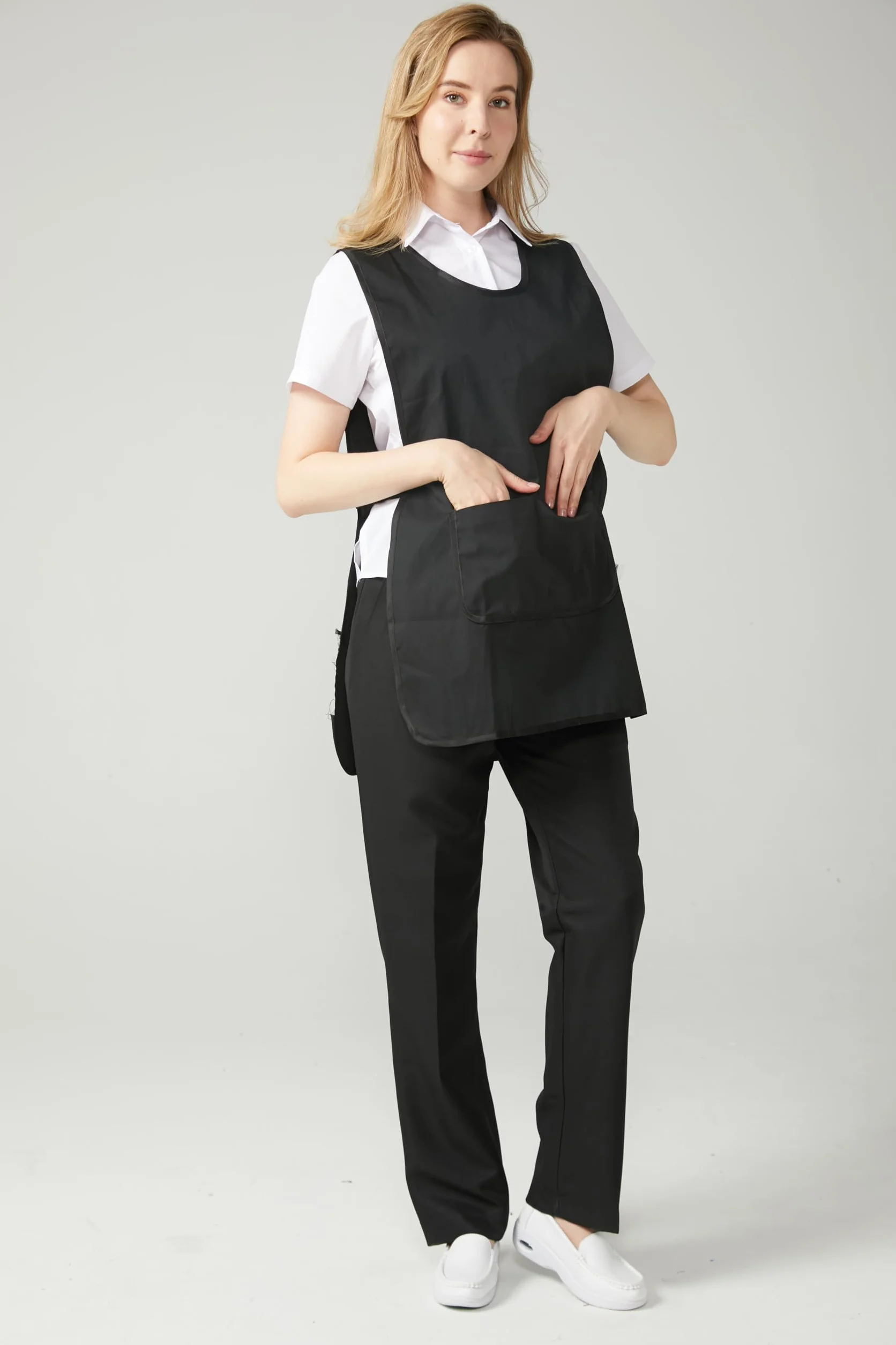Victory Delantal Limpieza Profesional Uniforme Servicio Sanitario Doméstico Camarera Hostelería Mujer Hombre Ajuste Cómodo Botones Laterales Poliéster Algodón Trabajo Diario Antimanchas Modelo 868