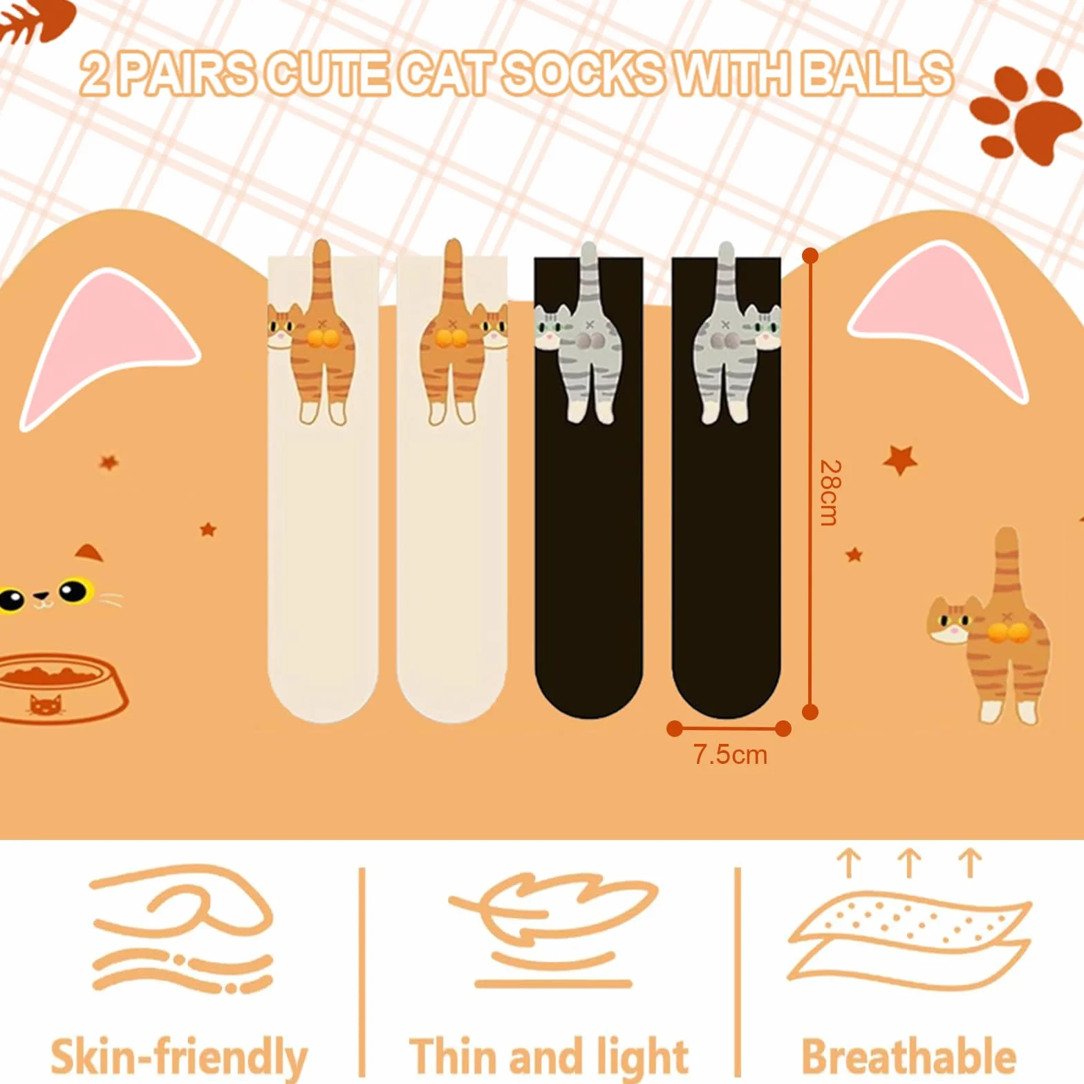 calcetines de gato, 2 pares de calcetines divertidos, 3D, 34-43, para hombres y mujeres, Halloween
