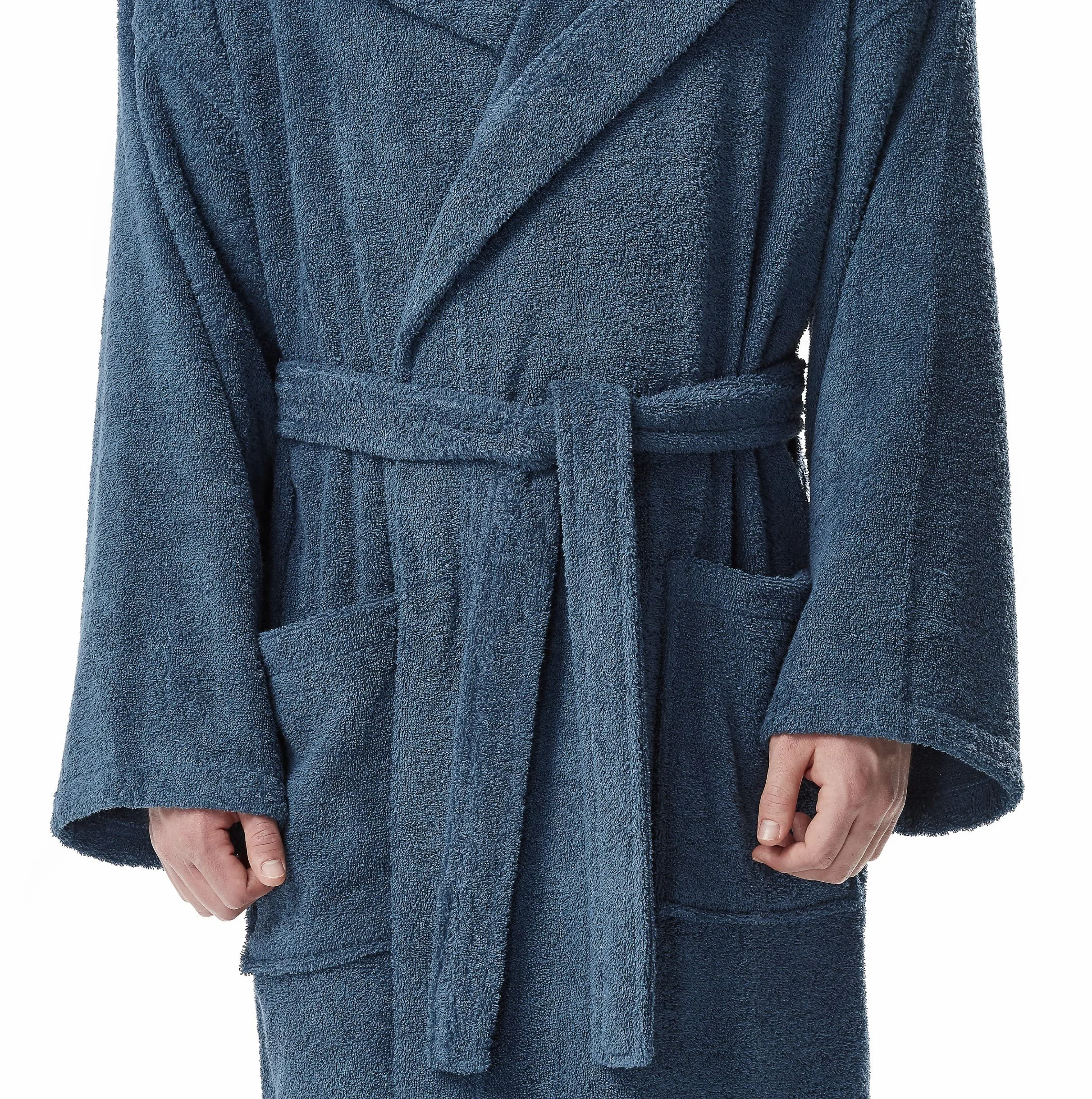 Arus Mclass - Albornoz de baño para hombre, longitud hasta la pantorrilla o largo, hasta el tobillo, con capucha, 100% algodón de rizo
