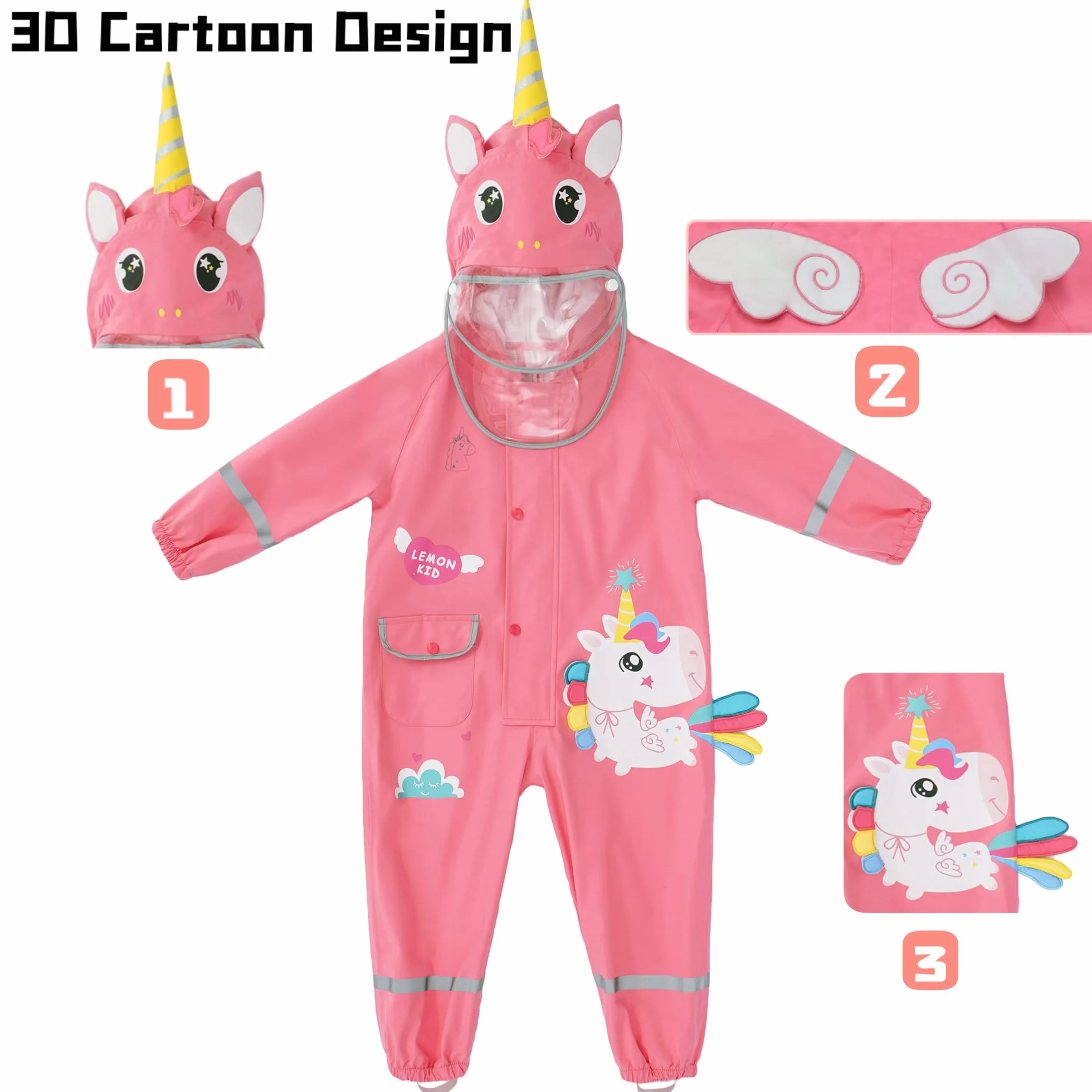 Fewlby Chubasquero Niños Niñas, Impermeable Poncho de Lluvia Ligero Abrigos de Lluvia Chaqueta Impermeable Mono Impermeable con Capucha Traje de Lluvia 1-8 Años