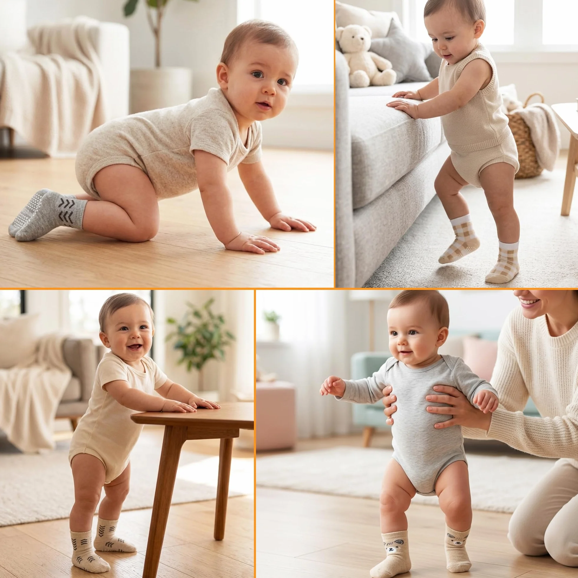 Calcetines para bebé con pinzas de 0-6 y 6-12 meses, suela antideslizante para caminar segura, puños acanalados unisex para permanecer en su lugar, 12 pares
