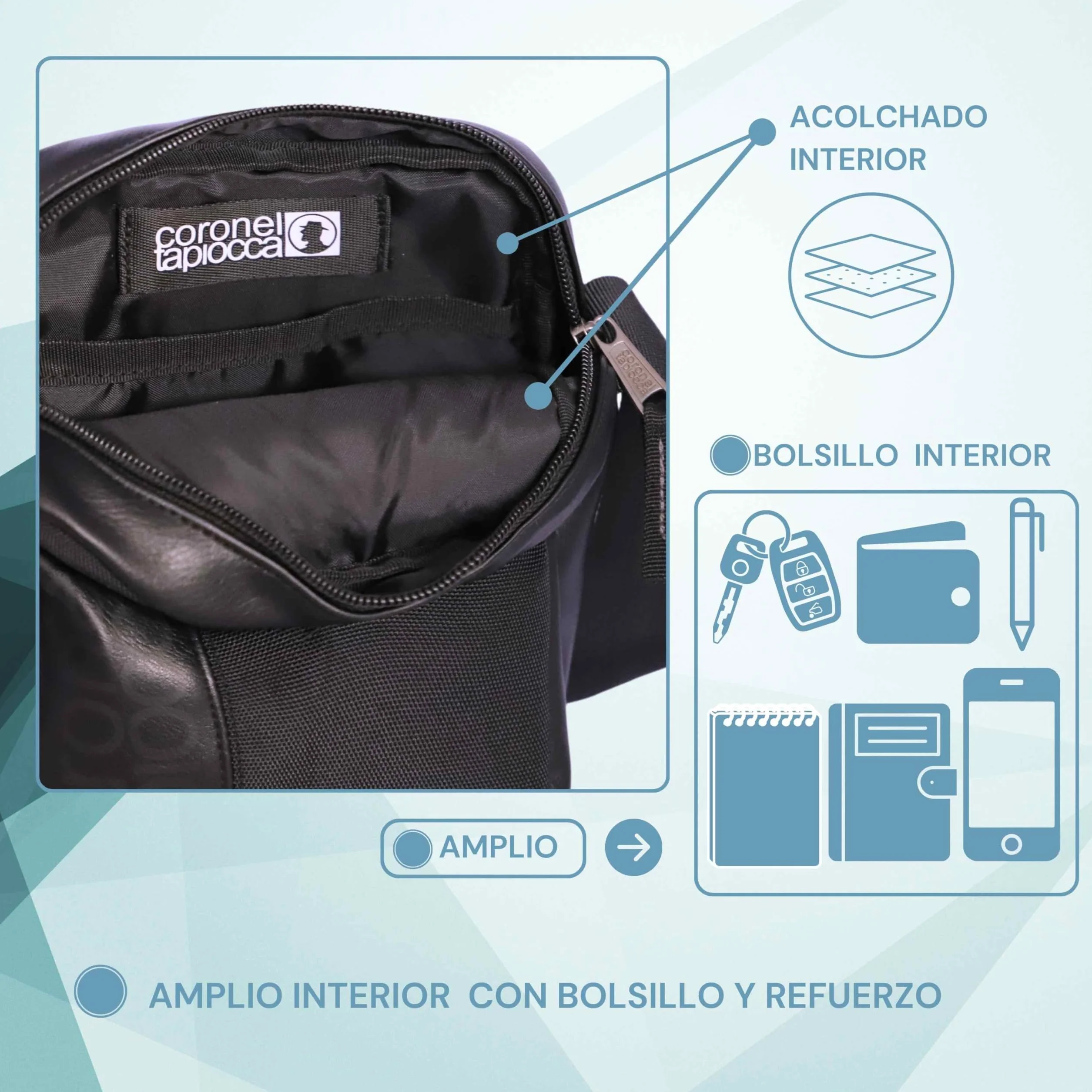 Coronel Tapioca – Bandolera para hombre estilo casual | Bolso hombre bandolera compacto con múltiples compartimentos | Ideal para uso diario, viajes o trabajo
