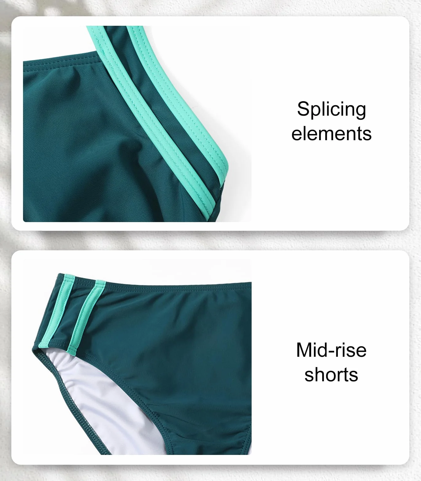 Adigaber Traje de Baño de Dos Piezas para Mujer Cintura Media Unicolor Bañador Ropa de Playa Deportiva con Relleno